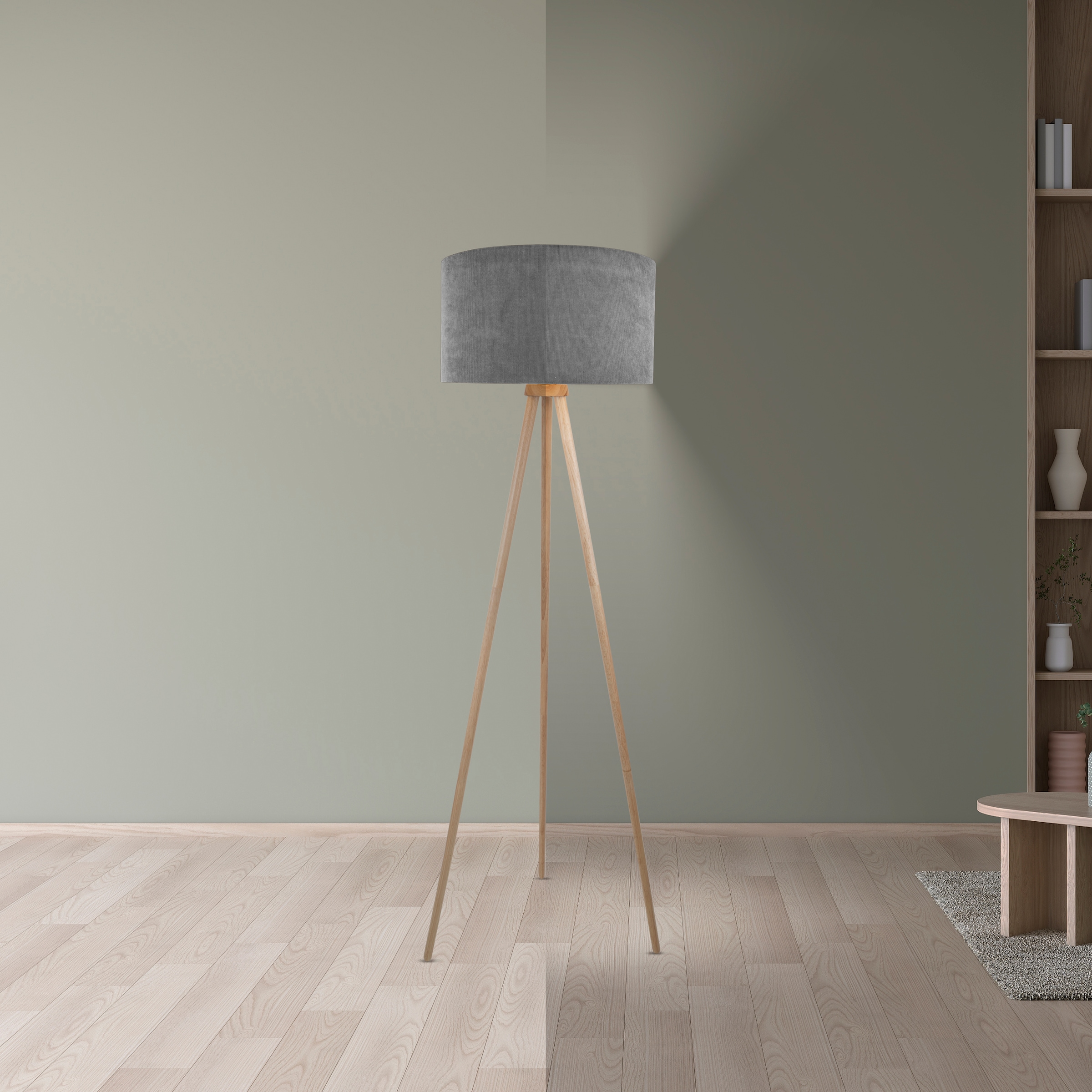 OTTO home Stehlampe »Torell - Dreibein Stehleuchte« E27 1 Stk. Textil, Dreibein Holz, E27, Kabel 300cm, Leinen o. Cord, Textilschirm