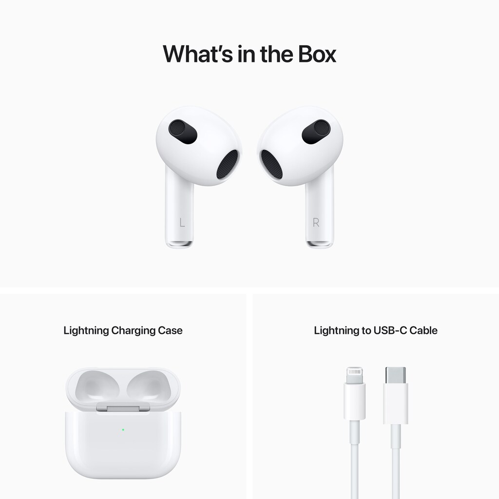 Apple In-Ear-Kopfhörer »AirPods (3. Generation) mit Lightning Ladecase (2022)«, Bluetooth, kompatibel mit Siri-Sprachsteuerung
