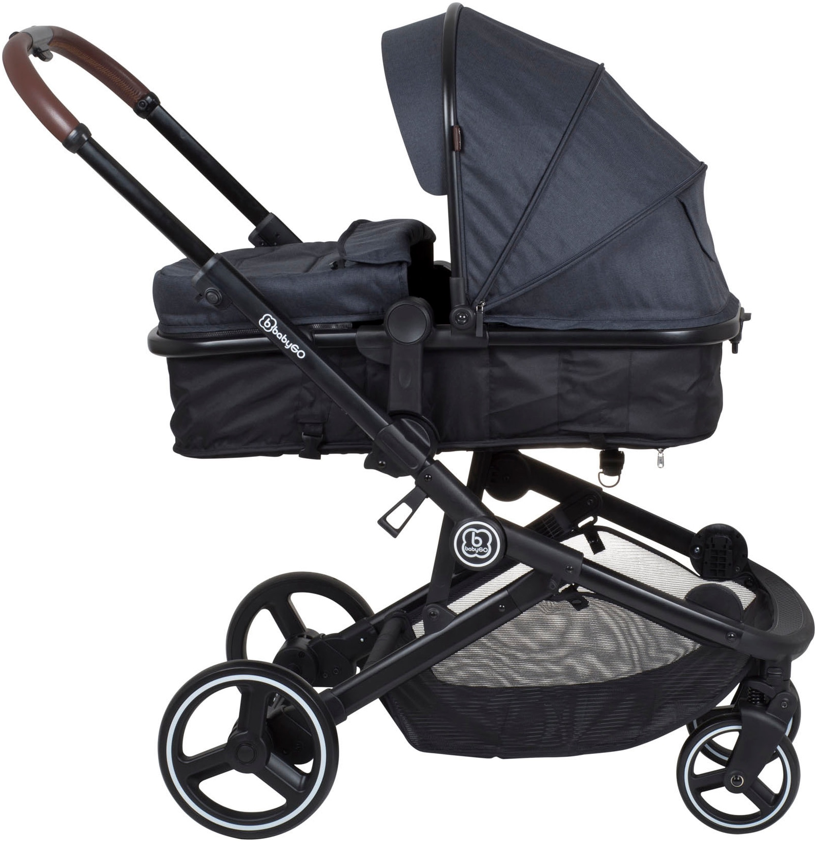 BabyGo Zwillings-Kombikinderwagen »Twinner Set, Grey melange«, 30 kg, inkl. 2 Regenhauben, Wickeltasche