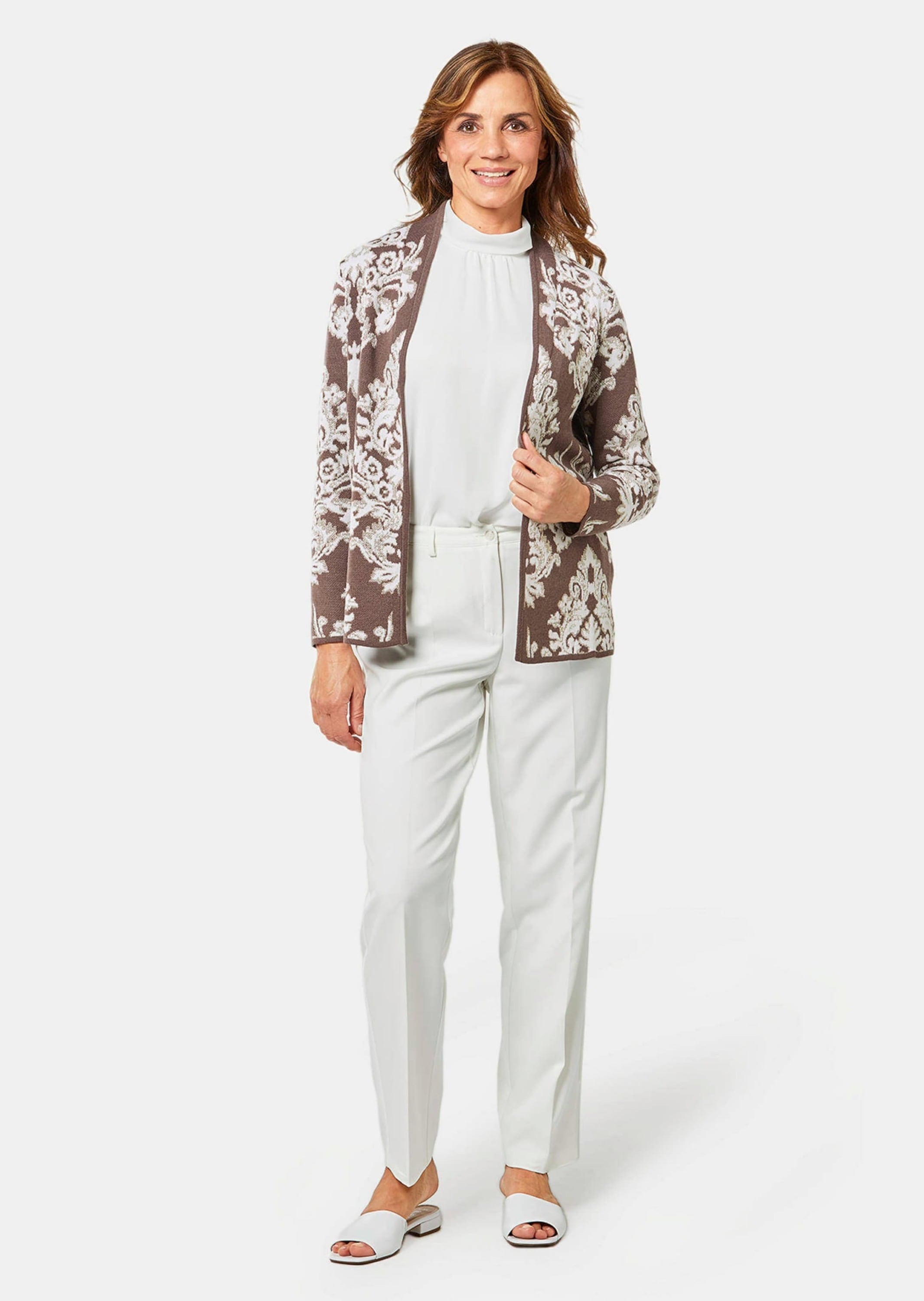 GOLDNER Strickjacke »Kurzgröße Jacquard-Strickjacke mit Glanzgarnen« Mit feinen Glanzgarnen