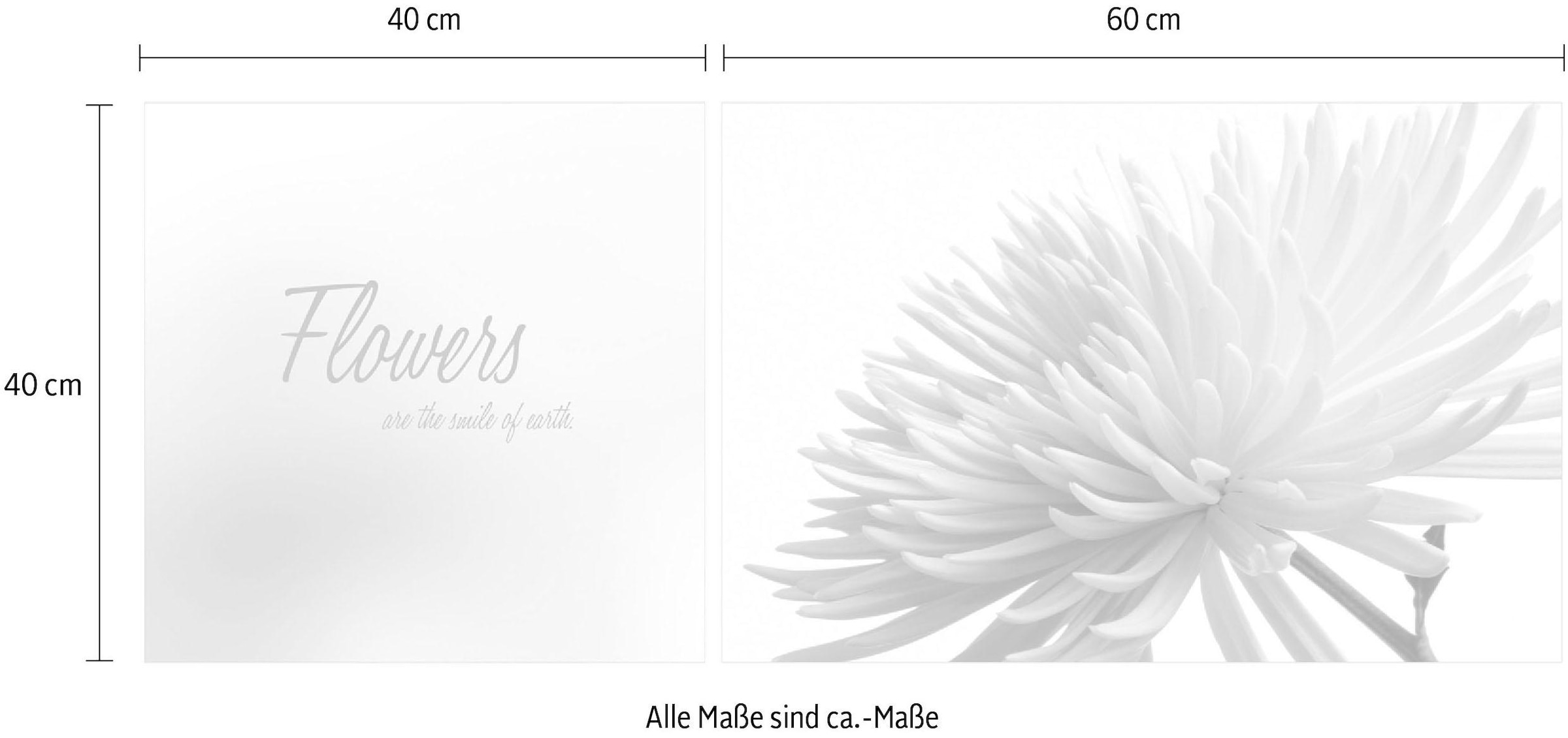 queence Leinwandbild »Flowers«, Blumen-Blumenbilder-Kunst-Modern-Spa-Spa Bilder-Sprüche-Sprüche & Texte-Schriftzug-Schriftzüge, (Set), Premium-Leinwandstoff, Handarbeit aus Deutschland, Spruch, 2er Set