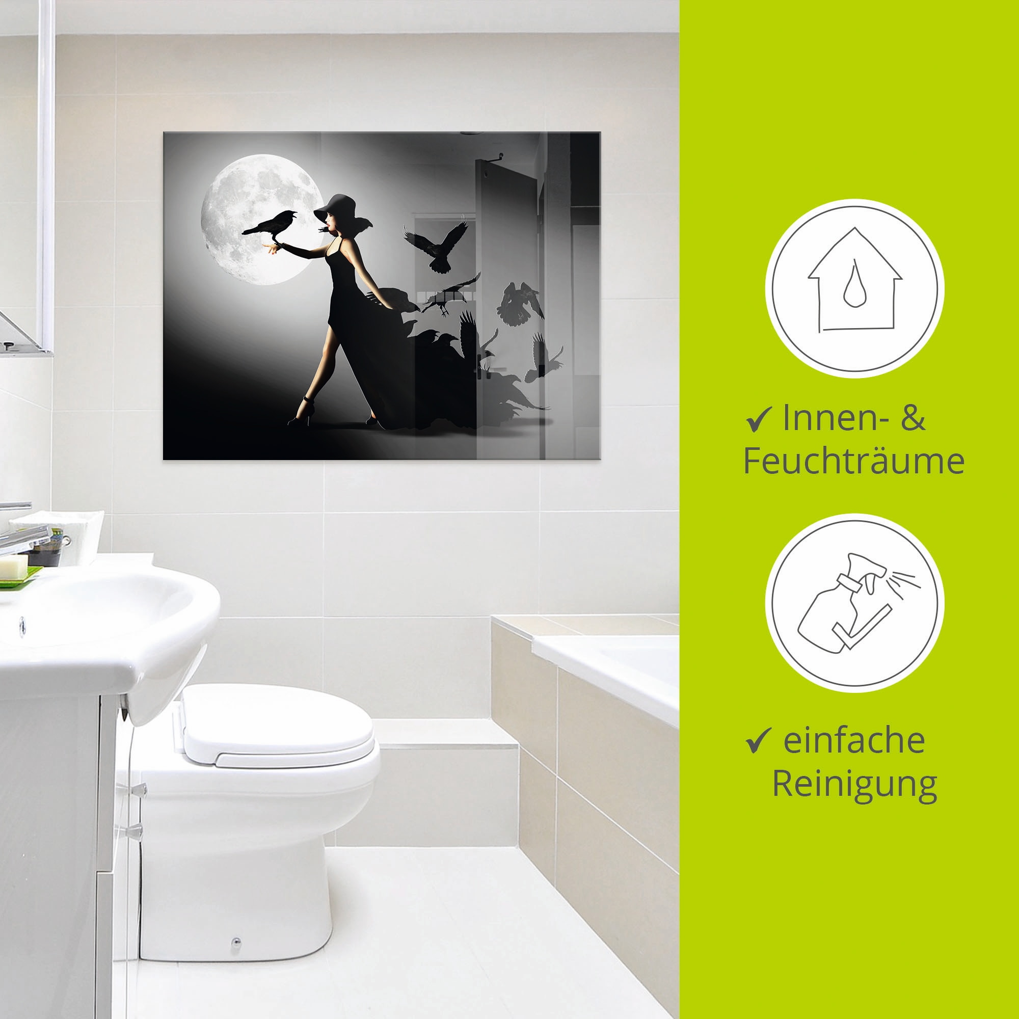 Artland Glasbild »Die Frau mit den Raben« Animal Fantasy 1 Stk. tlg. in verschiedenen Größen