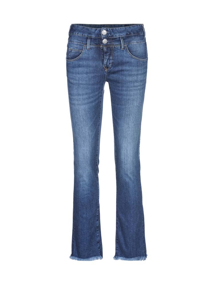 Herrlicher Bootcut-Jeans »Jeans Baby Cropped Org Dnm«, in cropped Länge mit ausgefranstem Saum