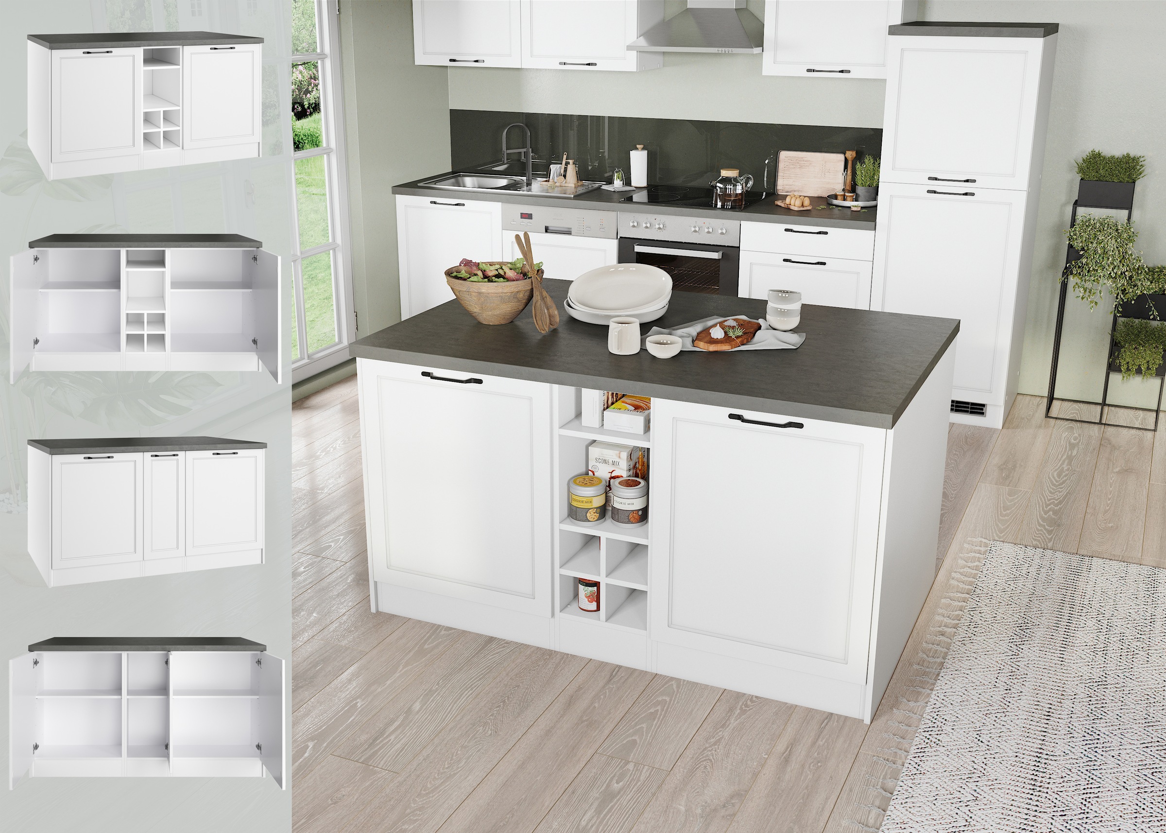 KOCHSTATION Kücheninsel »KS-Lani, Breite 153 cm, mit Flaschenregal« MDF-Fronten, Arbeitsplatte 38mm stark