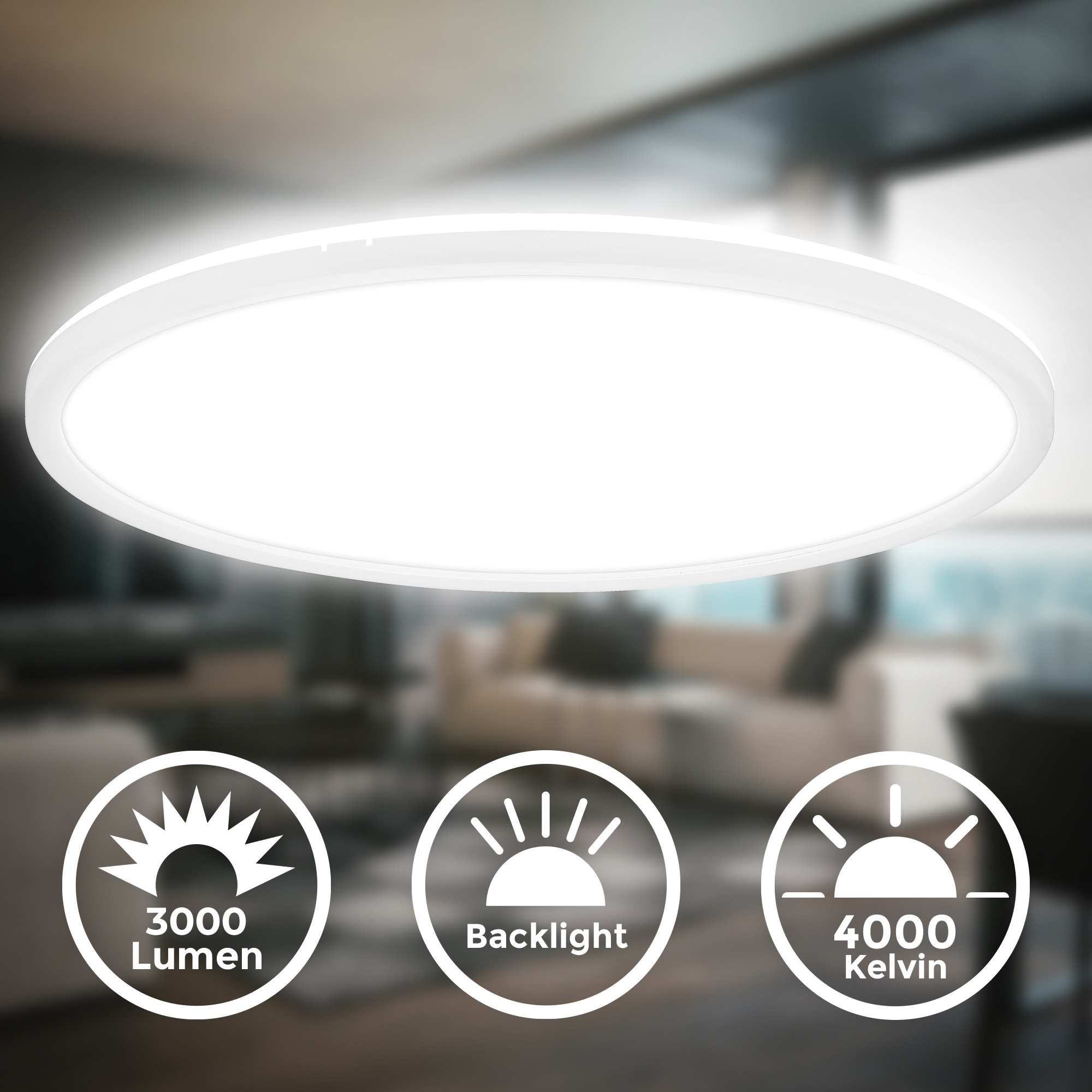 B.K.Licht LED Deckenleuchte »BKL1600 Ultraflache Deckenlampe, LED Panel mit Backlight« LED-Modul 1 Stk. Neutralweiß 4.000K, 3.000 Lm, 22W, indirekte Hintergrundbeleuchtung, ⌀42cm, Weiß