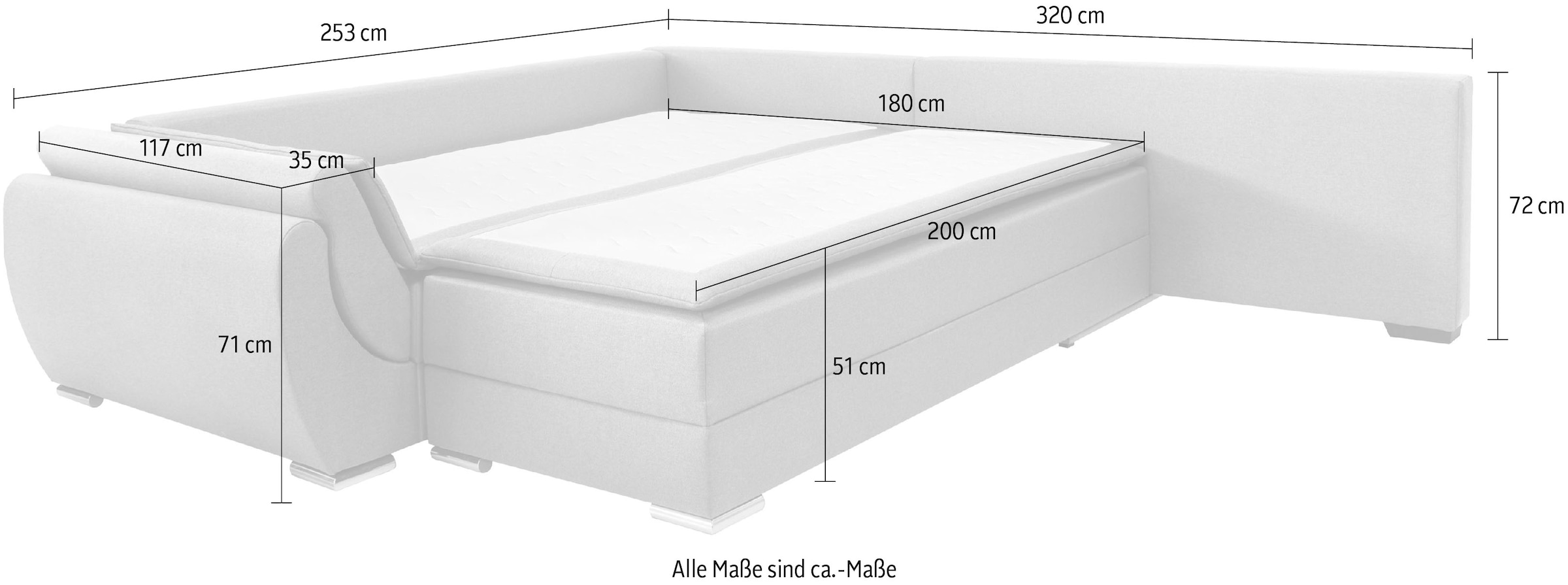 INOSIGN Ecksofa »Göteborg«, mit Boxspring-Bettfunktion und Bettkasten, Dauerschlaffunktion, Topper