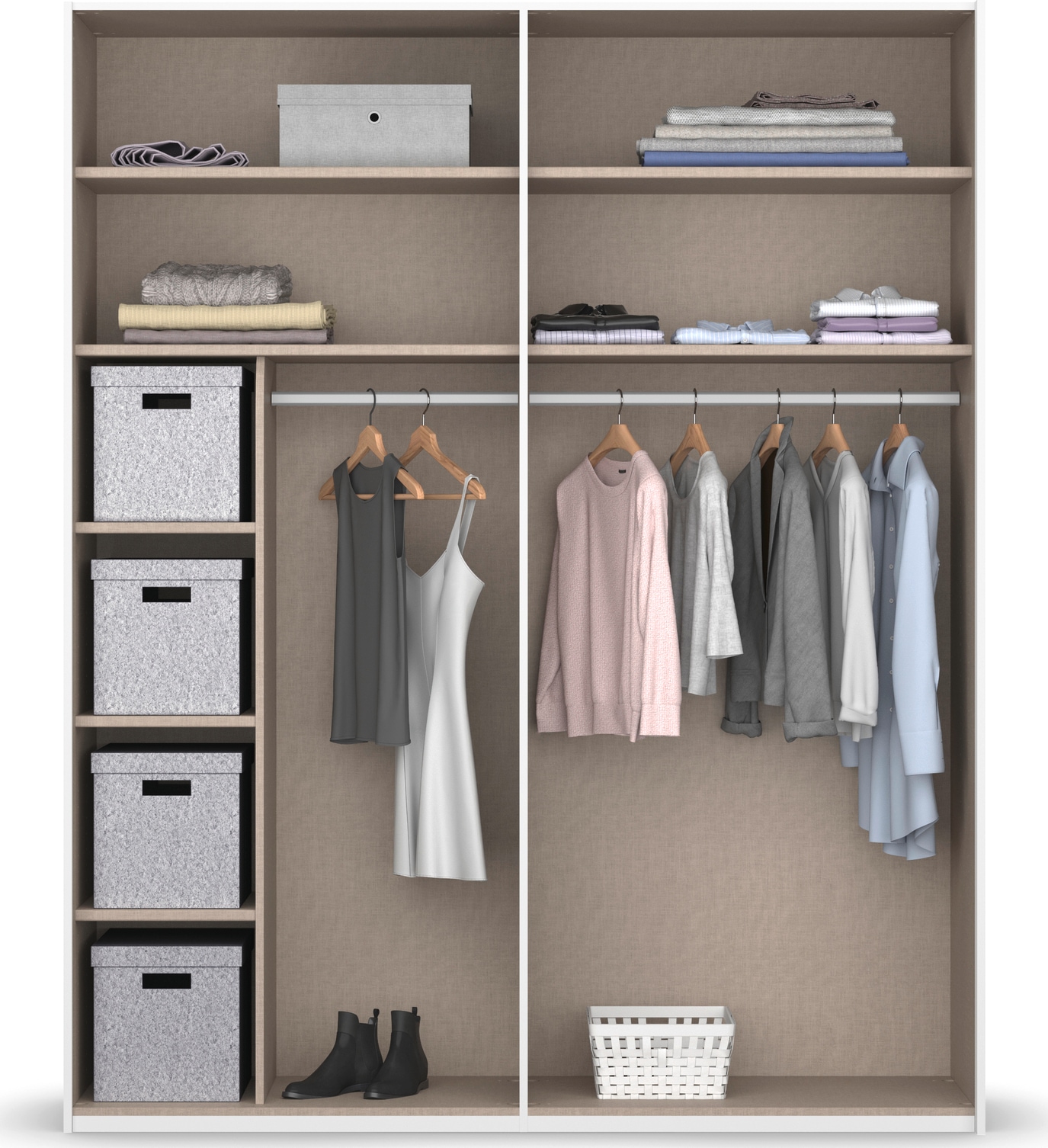 rauch Schwebetürenschrank »Kleiderschrank Schrank Garderobe Schlafzimmerschrank X-TEND« inkl. SOFT-CLOSE-FUNKTION,  inkl. Wäscheeinteilung mit 4 Stoffboxen MADE IN GERMANY