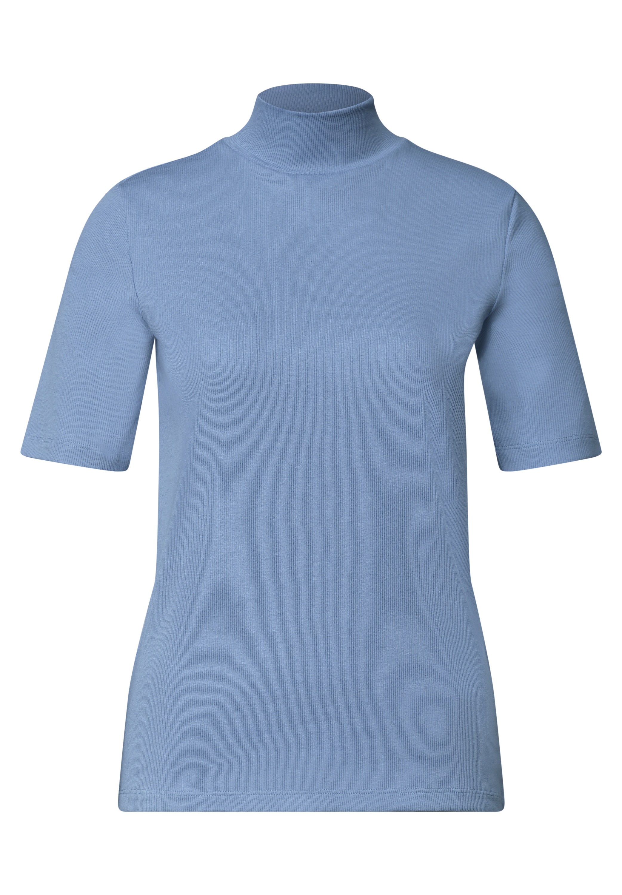 STREET ONE Kurzarmshirt Sommershirt mit Turtelneck / Ripp-Strick