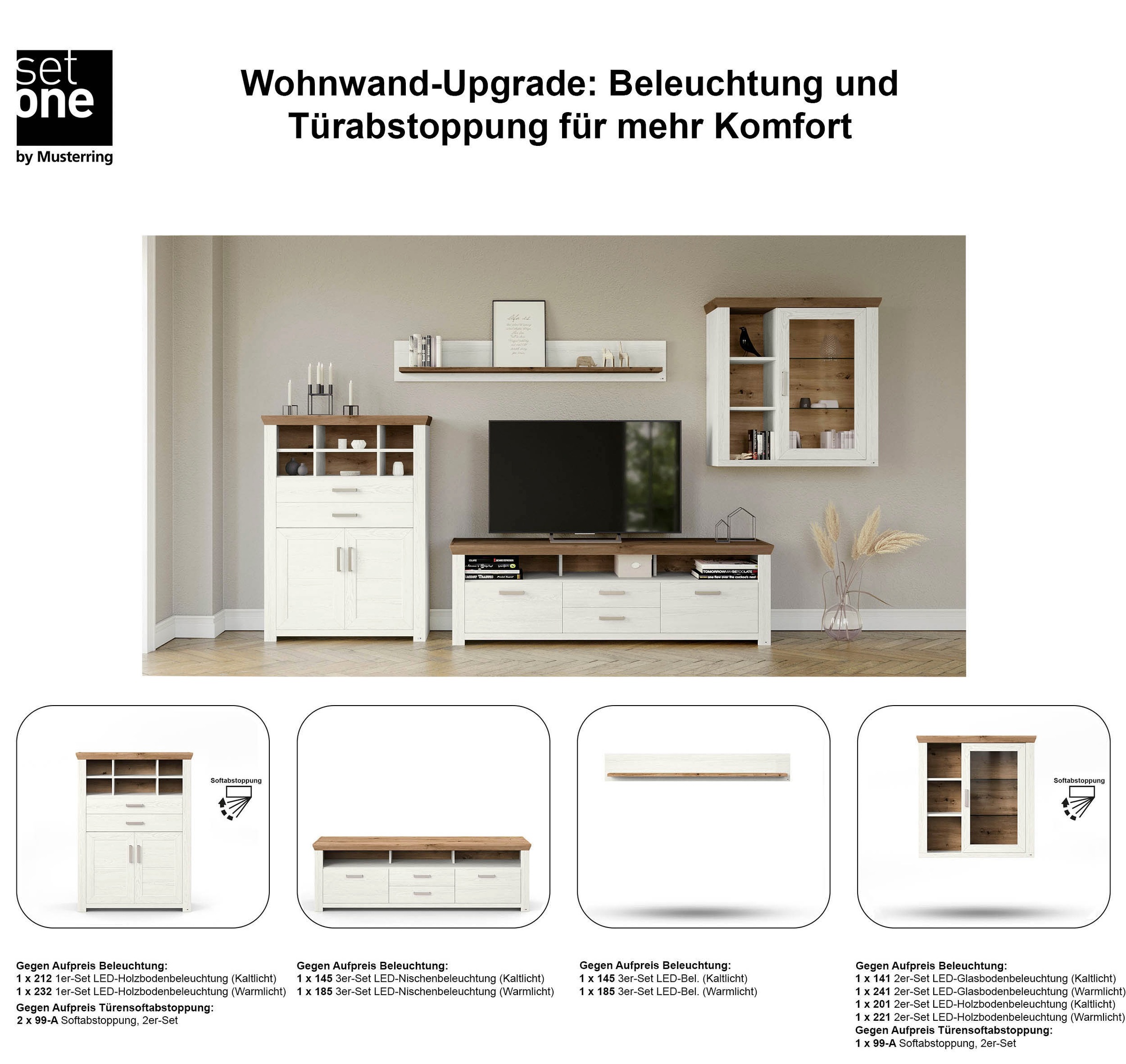 set one by Musterring Wohnwand »York«, (4 St.), Kombination 11, in 3 Farbvarianten, Gesamtbreite 374 cm
