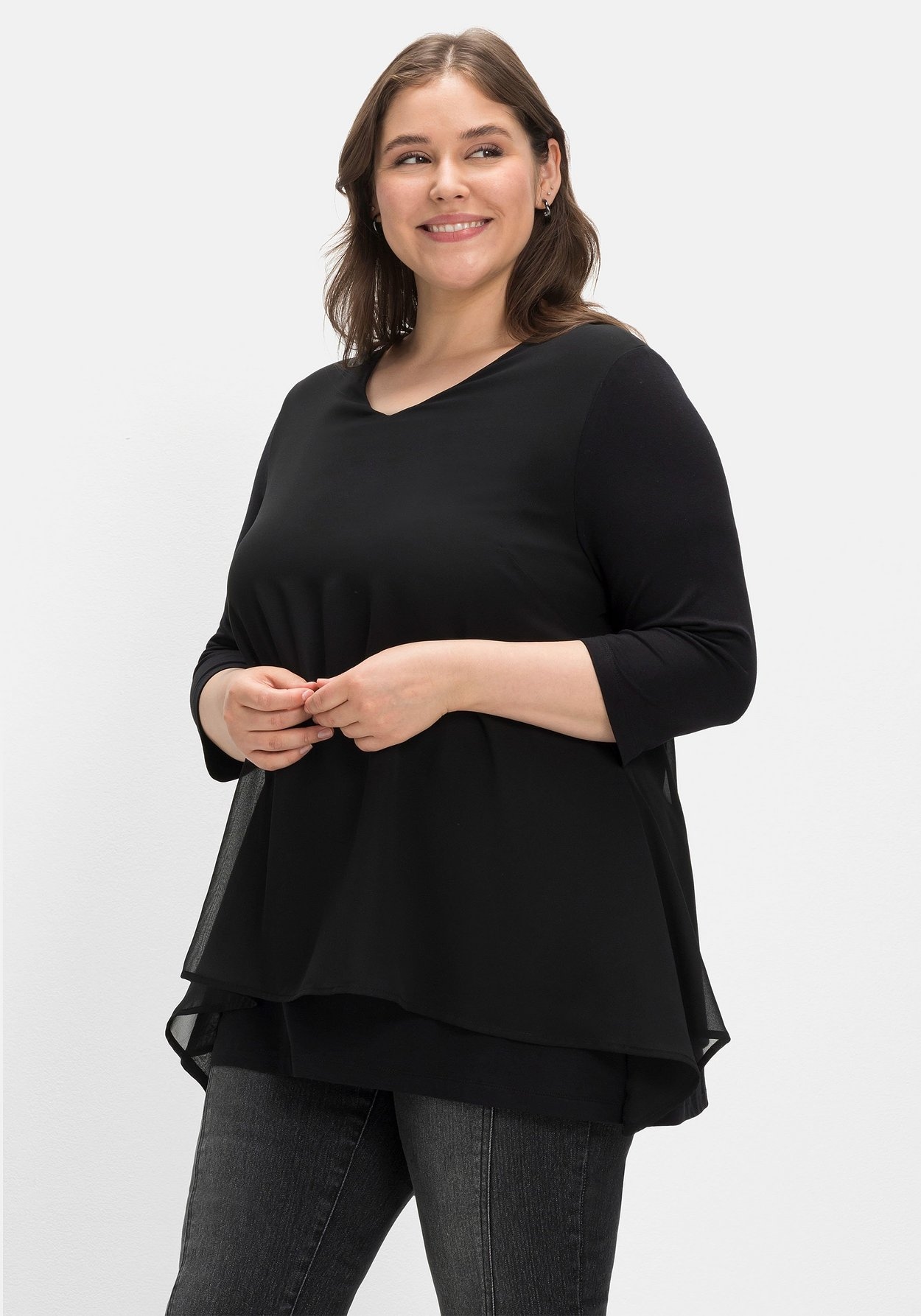 Sheego 3/4-Arm-Shirt »Blusenshirt mit Chiffon-Oberteil«, mit Chiffon-Oberteil