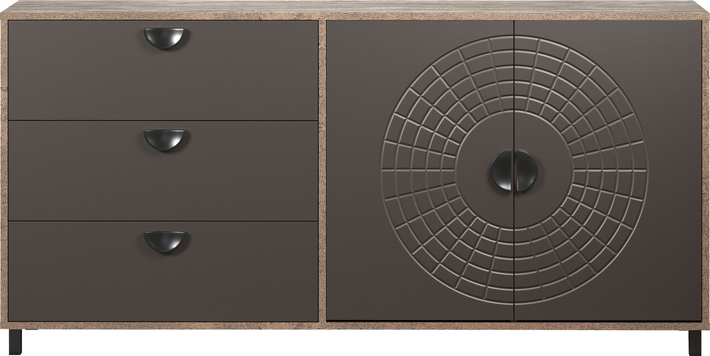 INOSIGN Sideboard »Fusion«, (1 St.), Kommode mit markantem Kreismuster - Antikoptik - (B/T/H) 176/42/86 cm