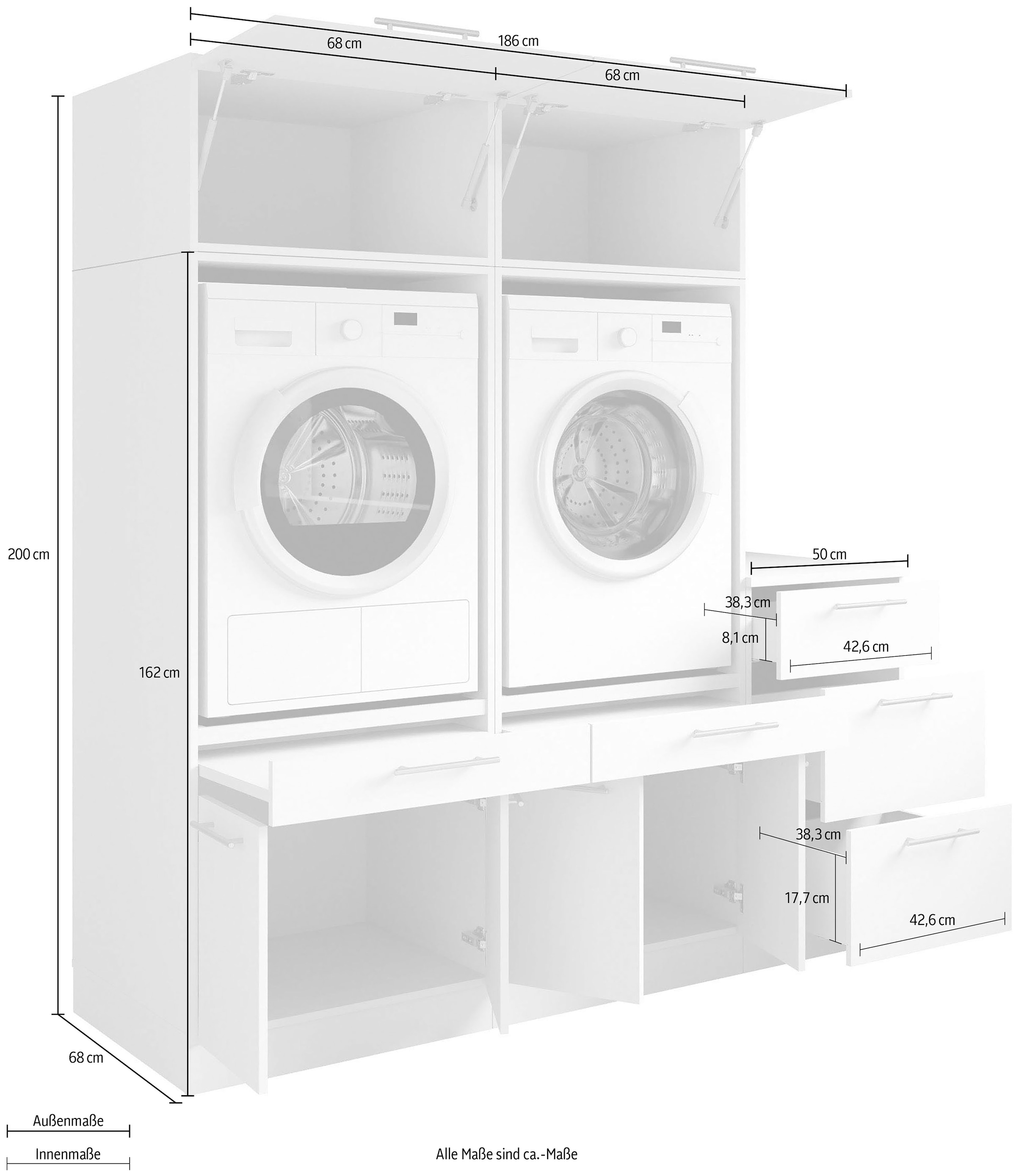 Laundreezy Mehrzweckschrank-Set »Laundreezy, 5-tlg. Mehrzweckschrank-Set B/H/T 186/200/68 cm« 5 Stk. tlg.
