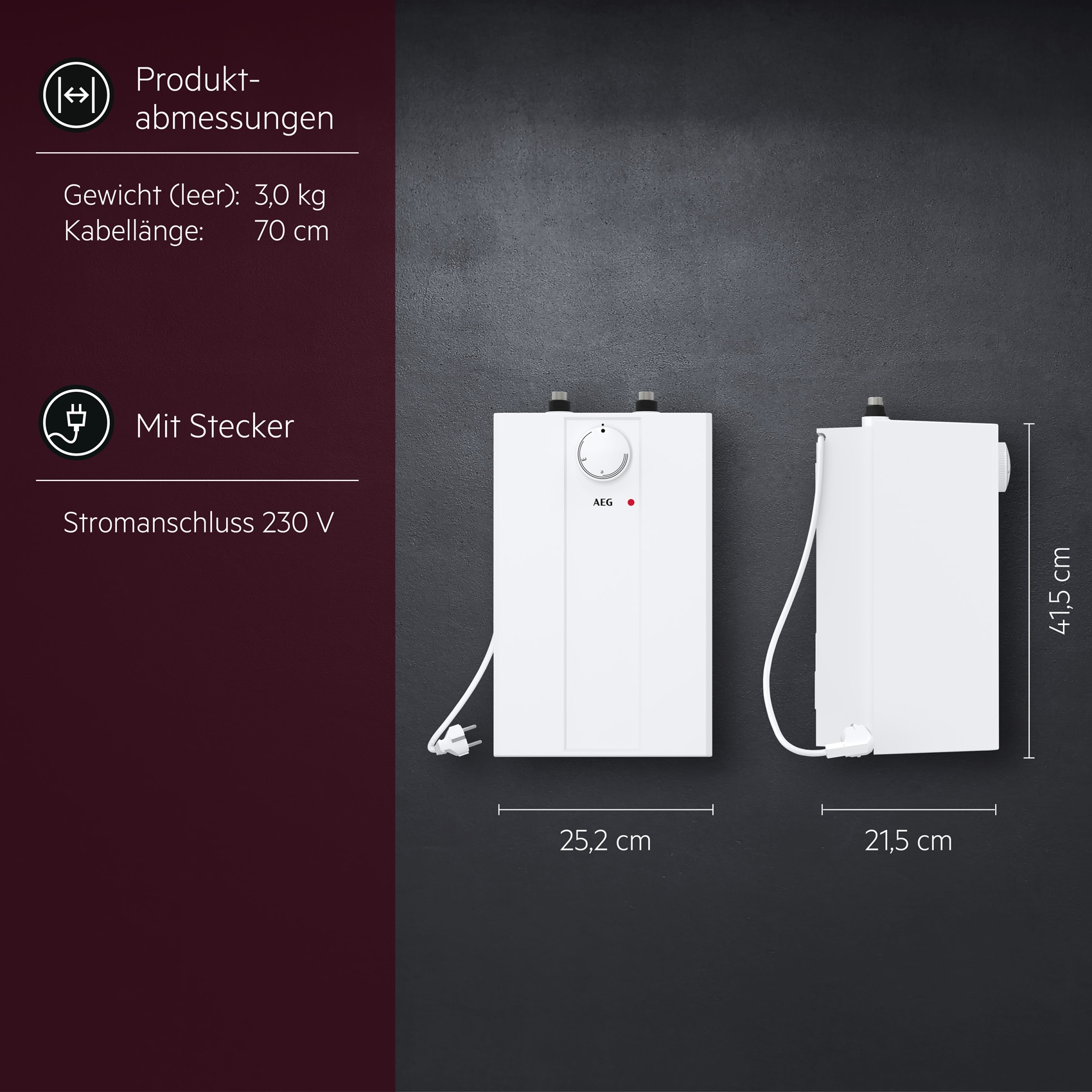 AEG Haustechnik Kleinspeicher »Huz 5 Basis, Untertischboiler 5 Liter« Niederdruck , mit Stecker