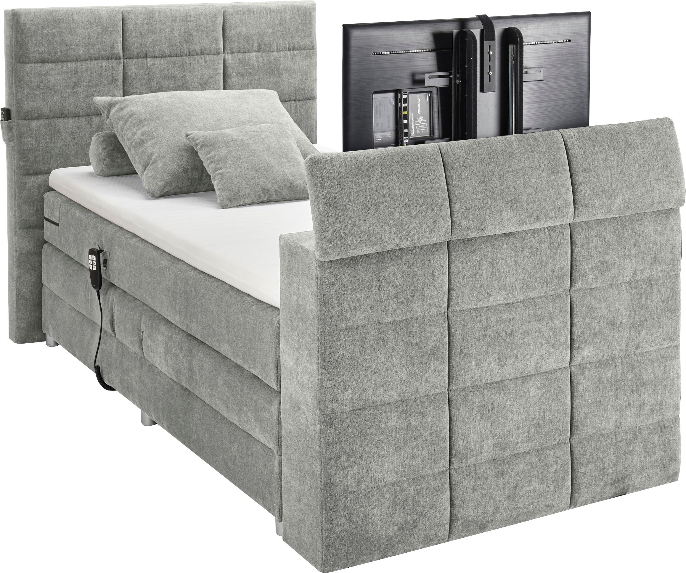 ED EXCITING DESIGN Boxspringbett »Denver«, inkl. Motorverstellung, Duo-Matratze, Topper, und motorisierter TV-Halterung bis 40 Zoll