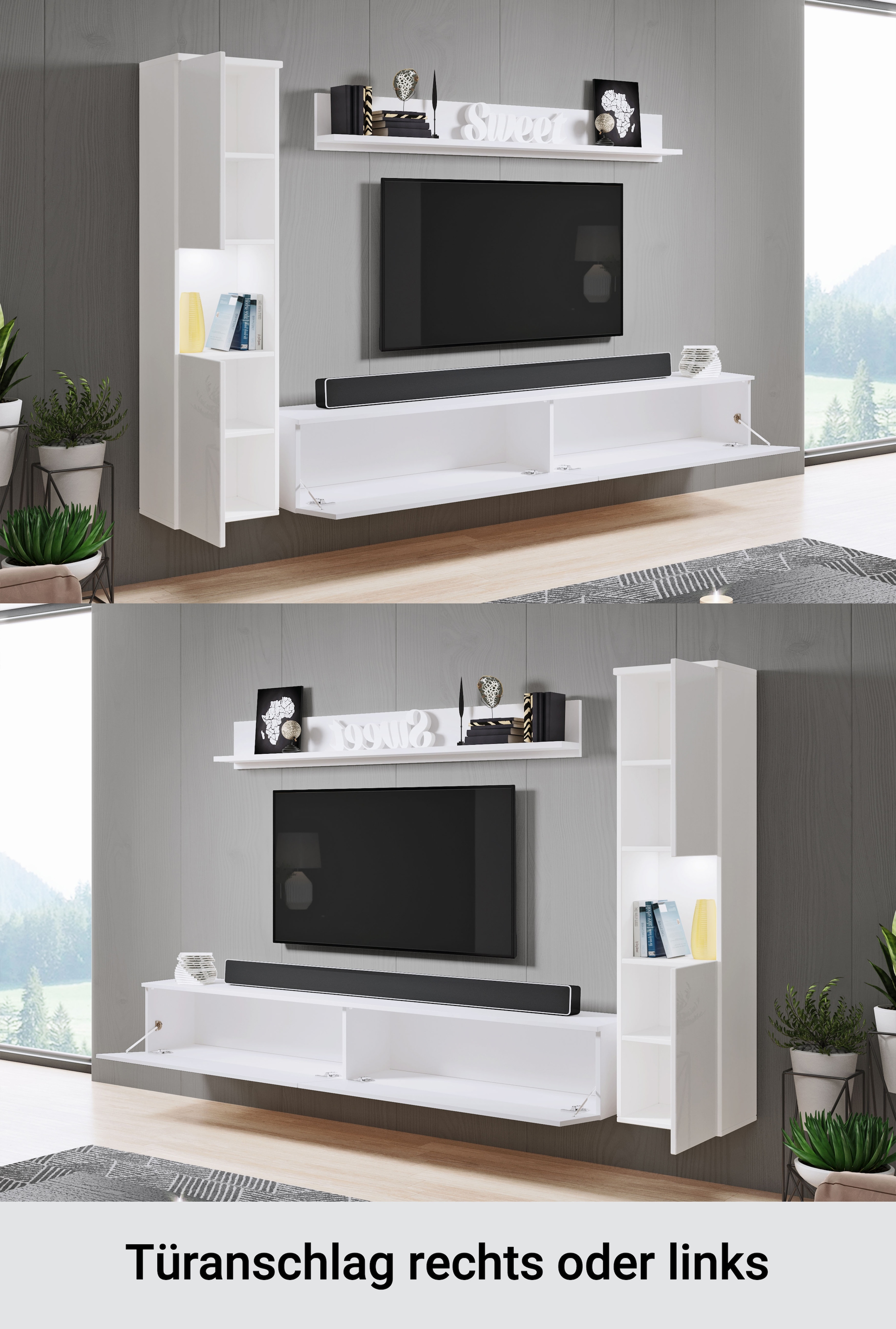 INOSIGN Wohnwand »PARIS, Vitrine Türanschlag links/rechts wechselbar« Komplett-Set, 3 Stk. tlg.