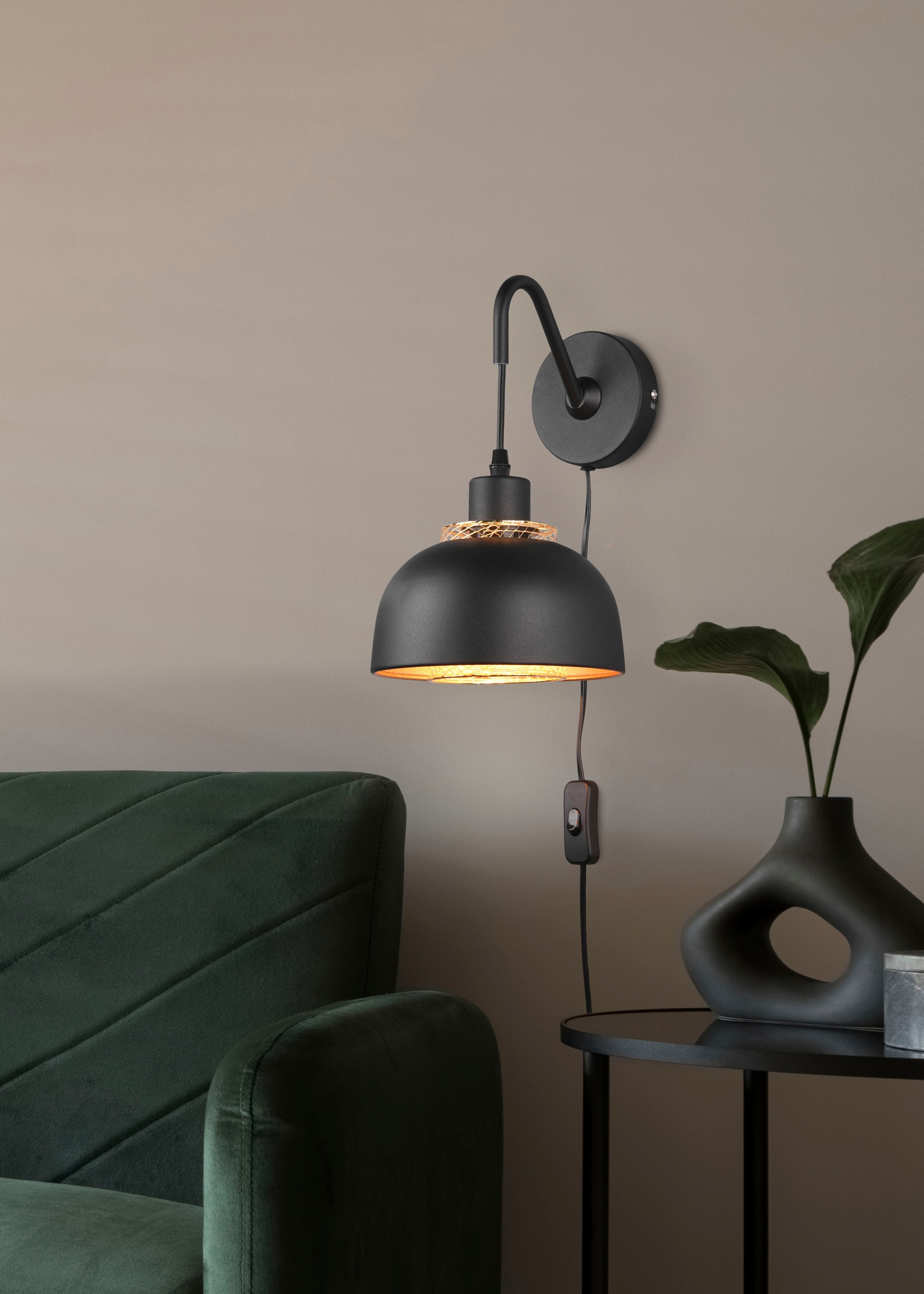 REALITY Leuchten Wandleuchte »Punch«, 1 flammig, Leuchtmittel E27 | ohne Leuchtmittel, Industrie-Look mit Doppelschirm schwarz-gold, exkl 1xE27 max 40W