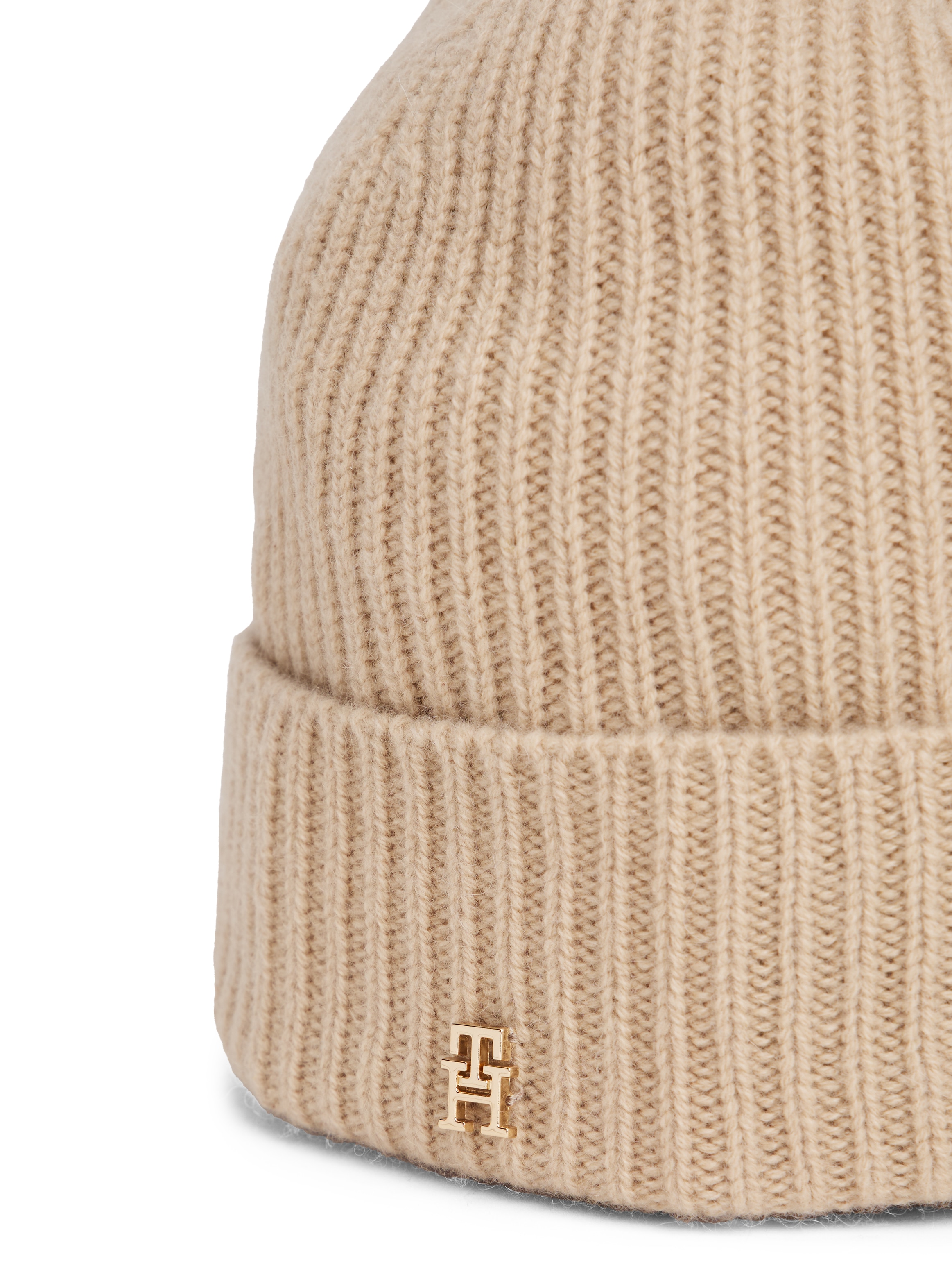 Tommy Hilfiger Beanie »TH CASHMERE«, aus Rippstrick, Umschlag