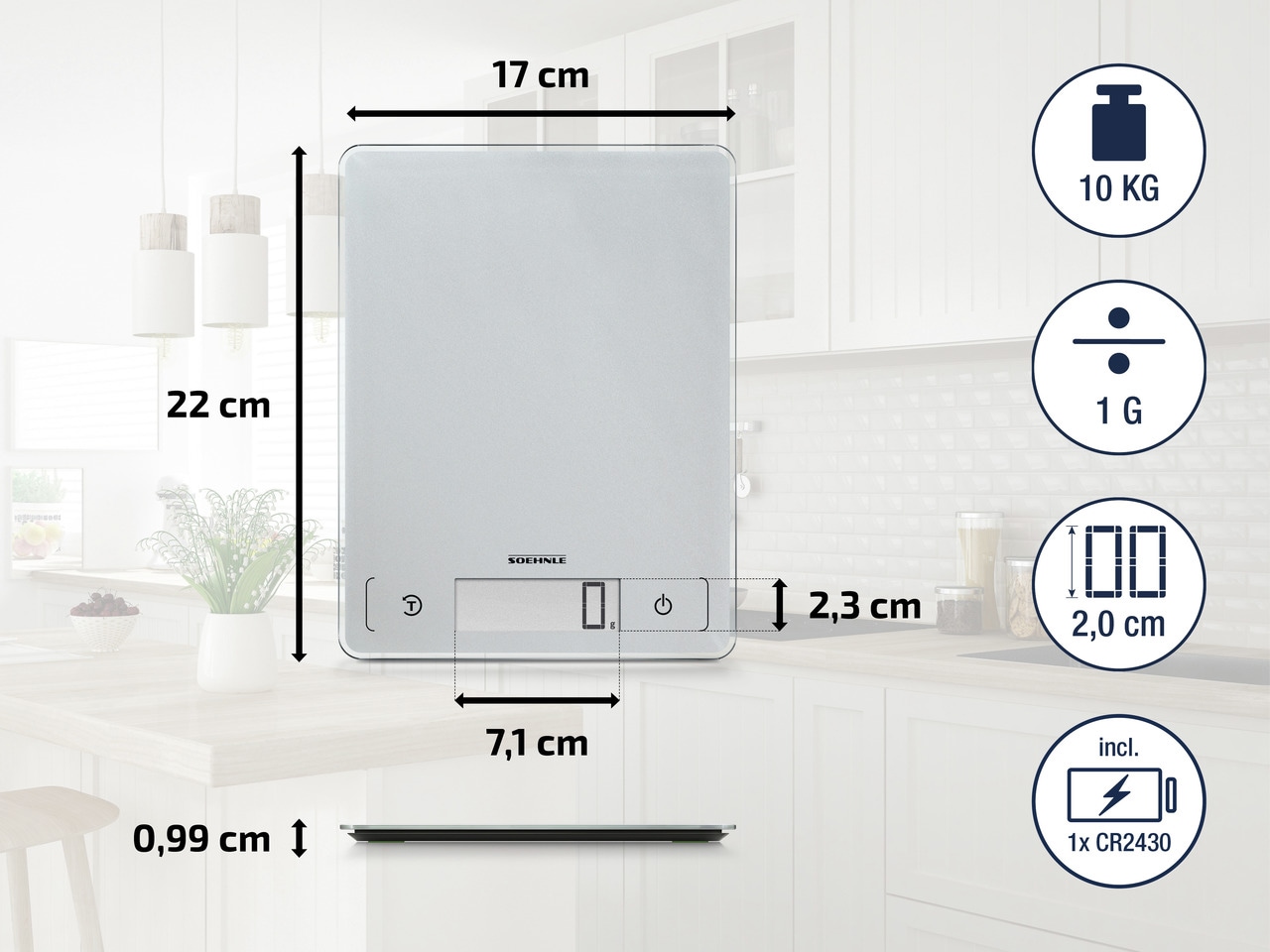 Soehnle Küchenwaage LCD-Anzeige Slim«, 300 XXL »Page mit 3 Jahren Comfort Garantie