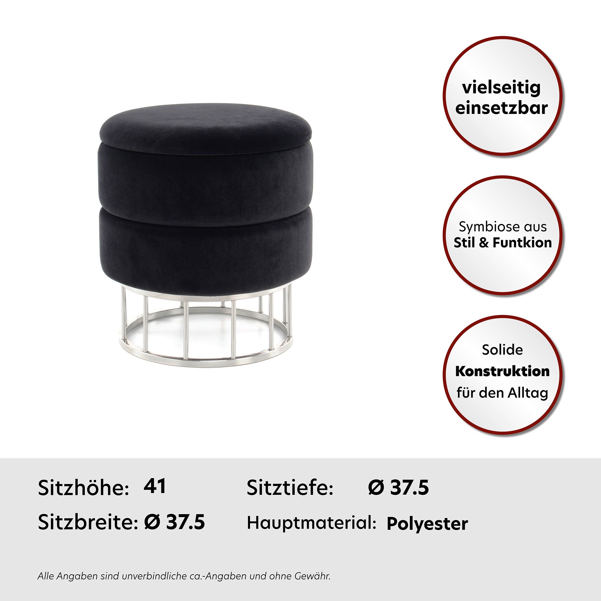 Kayoom Stauraumhocker »Hocker Zero 525, Sitzhocker mit Komfort,runde, moderne Form«, (1 St.), glamourös, elegant, mit Stauraum, Bezug aus samtweichem Stoff