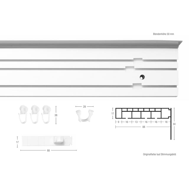 mit Deckenmontage, »Kunststoffschiene läufig-läufig, verlängerbar, Montage, schlicht GARESA 3 Gardinenschiene einfache Blende«, Wunschmaßlänge,
