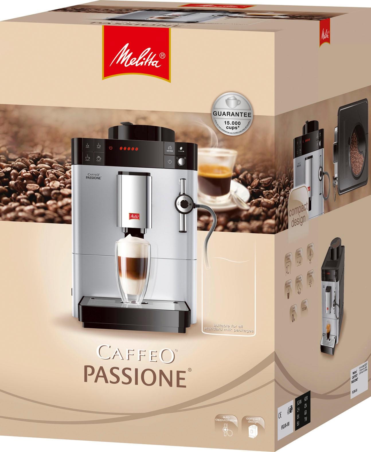 Melitta Kaffeevollautomat »Passione® One Touch F53/1-101, silber«, Tassengenau frisch gemahlen, Service-Taste für Entkalkung & Reinigung