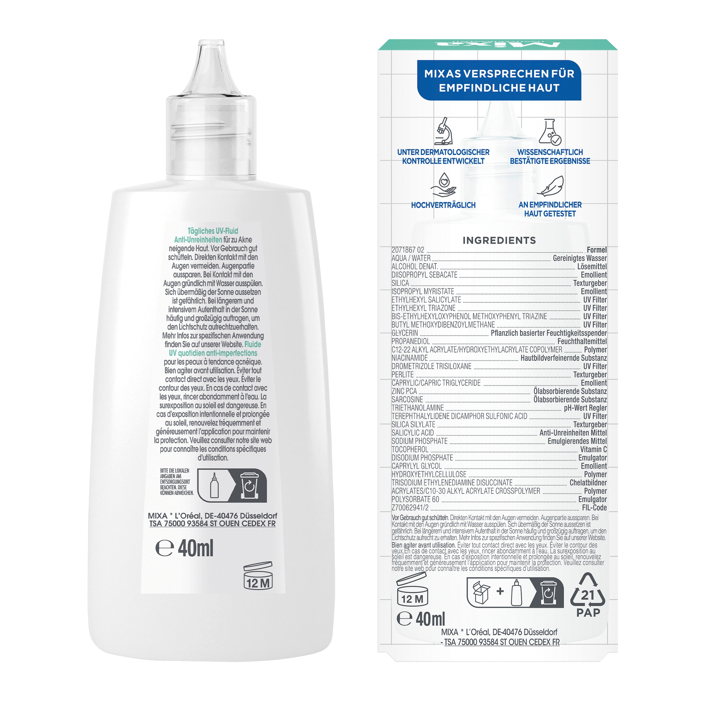 Mixa Gesichts-Reinigungsfluid »MIXA ANTI-UNREINHEITEN LSF50 + UV FLUID« mit Niacinamid