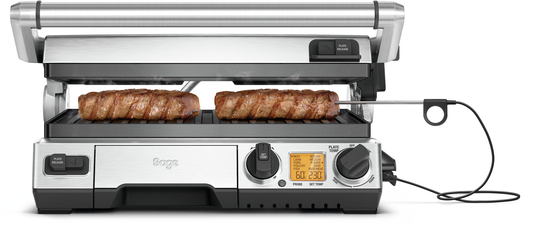 Sage Kontaktgrill »the Smart Grill Pro, BGR840BSS«, 2400 W, antihaftbeschichtete und geneigte Grillfläche