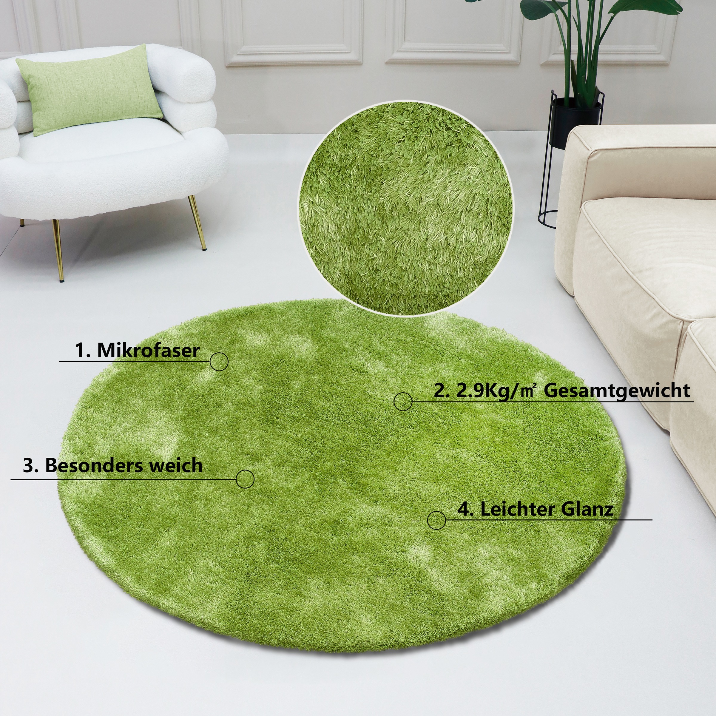 Bruno Banani Hochflor-Teppich »Dana Teppich, Kundenliebling«, rund, 30 mm Höhe, unifarben, Mikrofaser Teppiche, Wohnzimmer, Schlafzimmer, Esszimmer