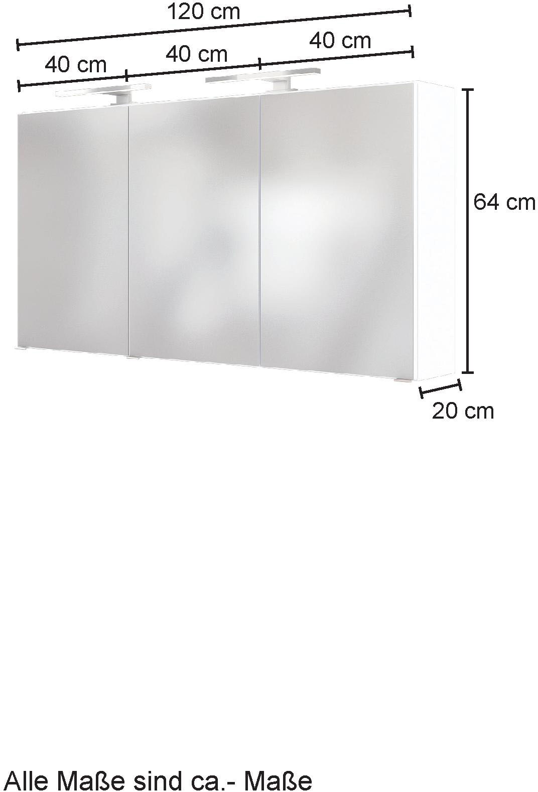 welltime Spiegelschrank »Baabe«, 120 cm breit, inkl. Beleuchtung, Schalter und Steckdose
