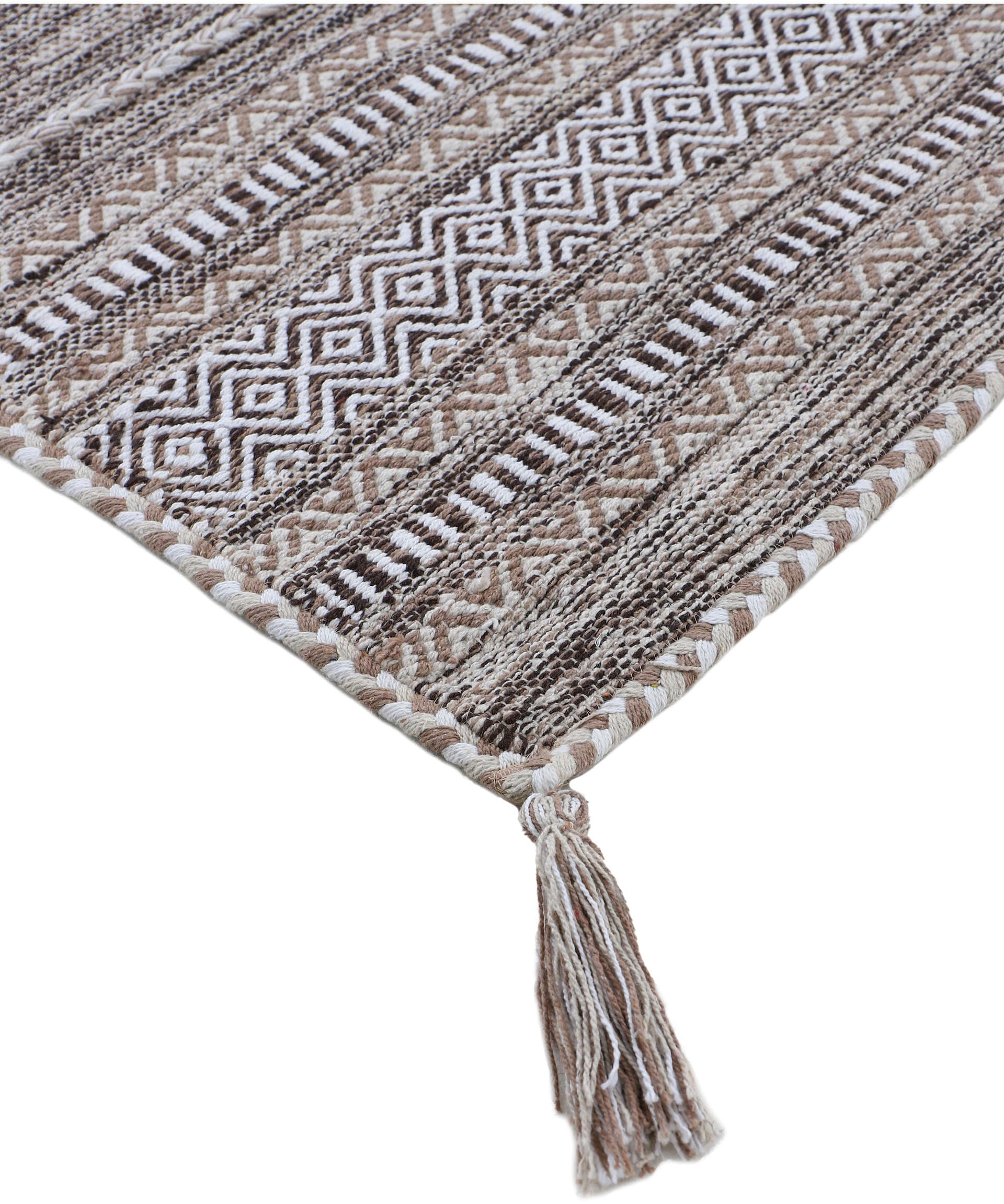 carpetfine Teppich »Kelim Azizi,  auch als Läufer erhältlich«, rechteckig, 5 mm Höhe, handgewebt, Baumwolle, Wendeteppich mit Fransen, Fleckerl, Wohnzimmer