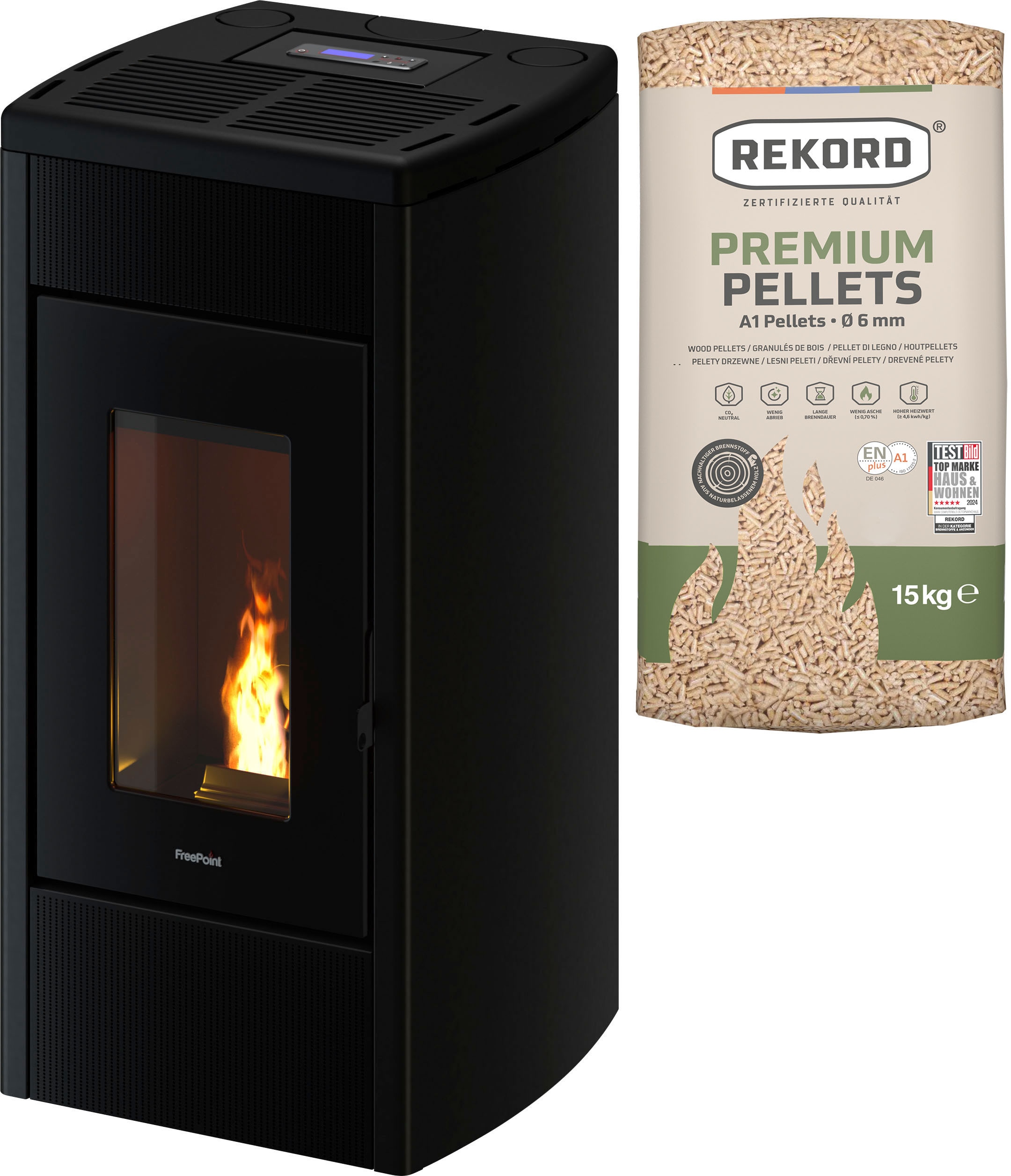 Freepoint Pelletofen 'Duke 14 Airtight' Stahl schwarz 3,8 - 14 kW