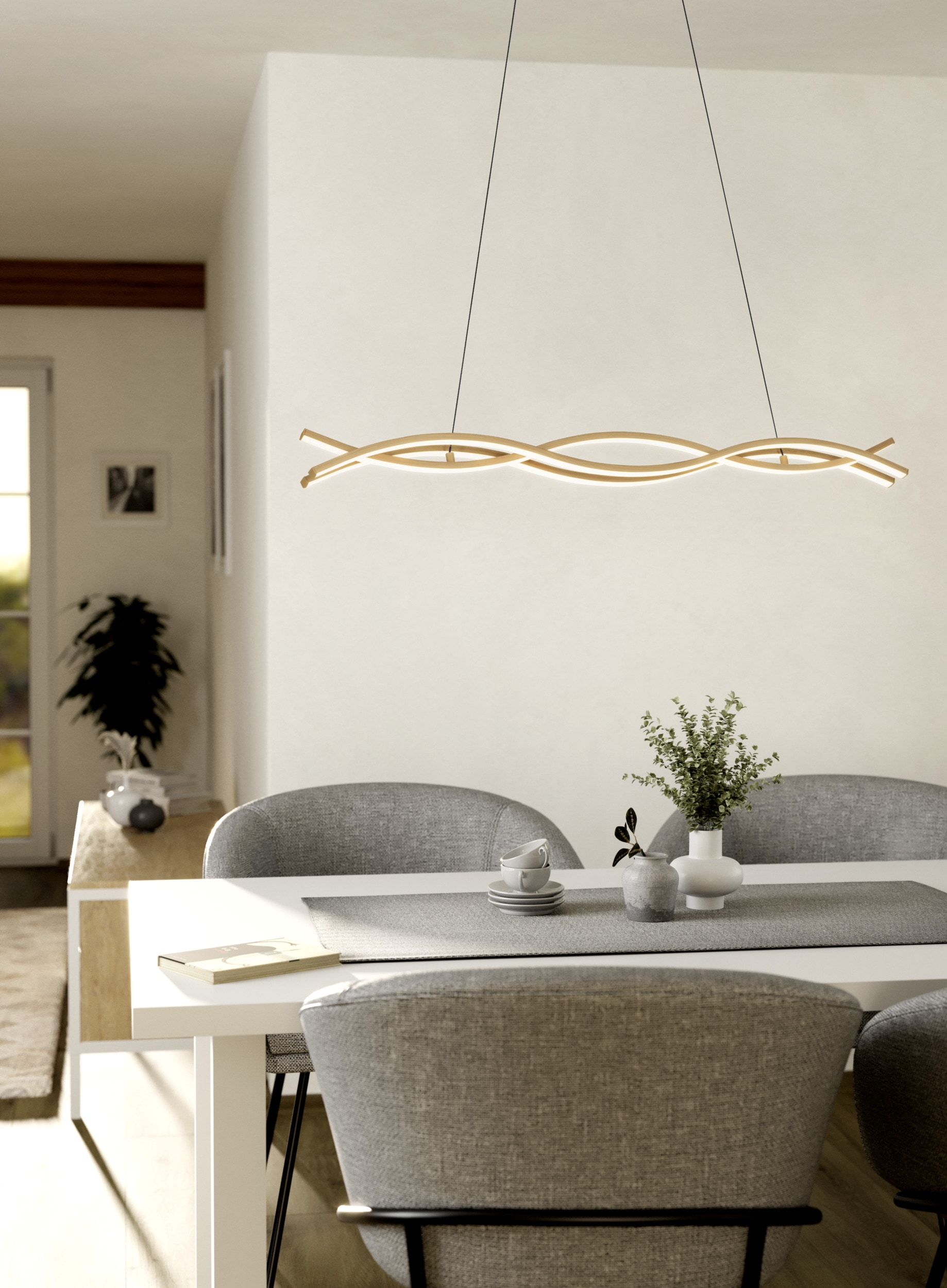 EGLO Hängeleuchte »LASANA 4 Pendellampe - Stahl, Alu - LED - 35W - IP20« LED-Modul 1 Stk. Warmweiß Hängelampe, Deckenlampe, Wohnzimmer, Esszimmer, L90 x B6 x H120 cm