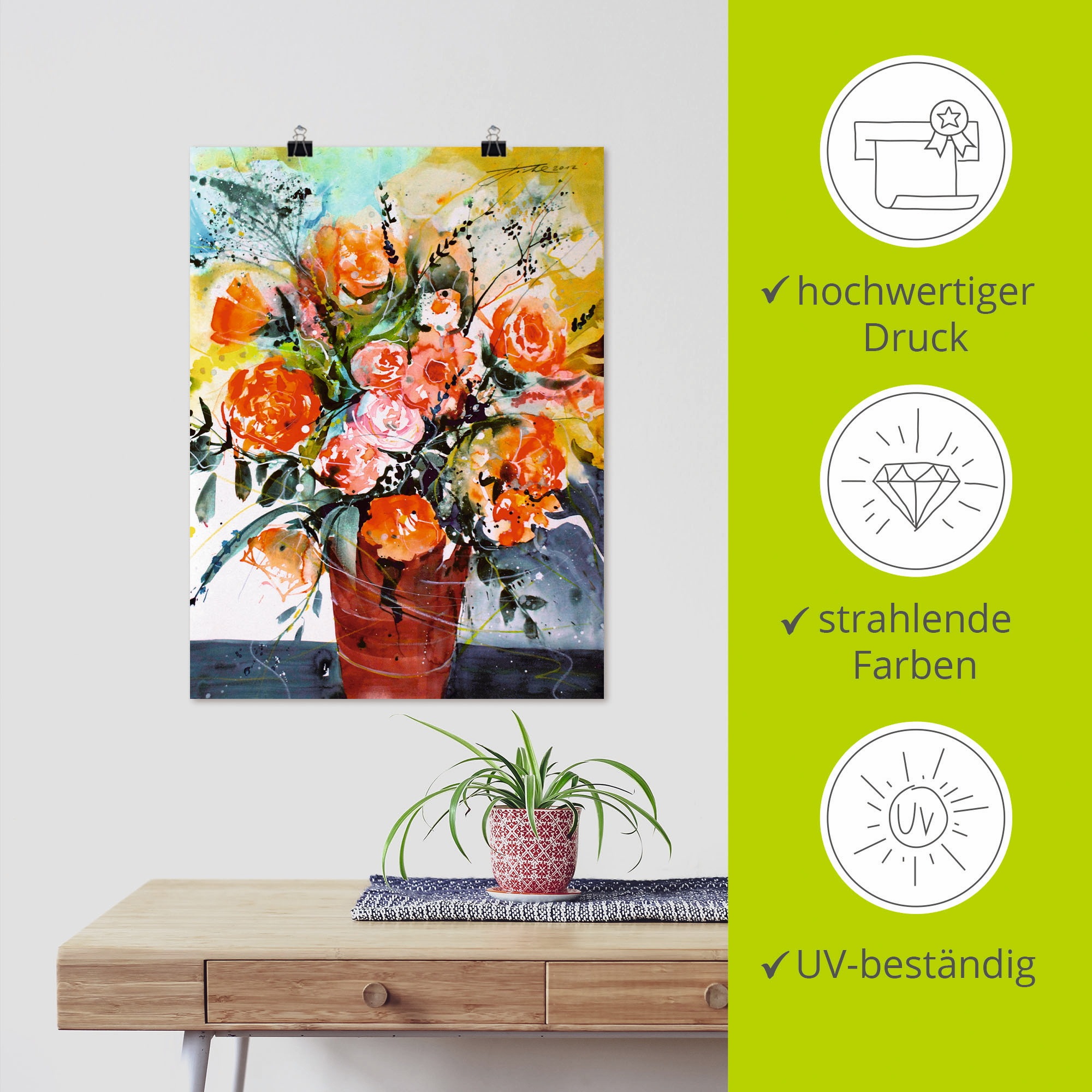 Artland Poster »Rosen in brauner Vase« Blumen 1 Stk. tlg. ohne Rahmen