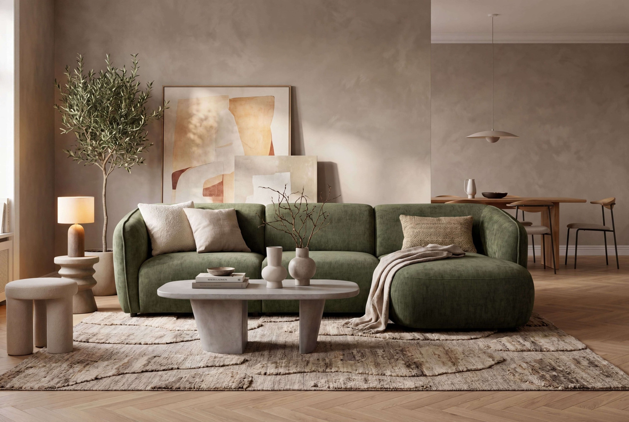 Home affaire Ecksofa »OSTRUP Rundsofa, L-Form, Naturtöne, Boucle oder Chenille« Breite 280 cm, organische Form mit sanften Rundungen