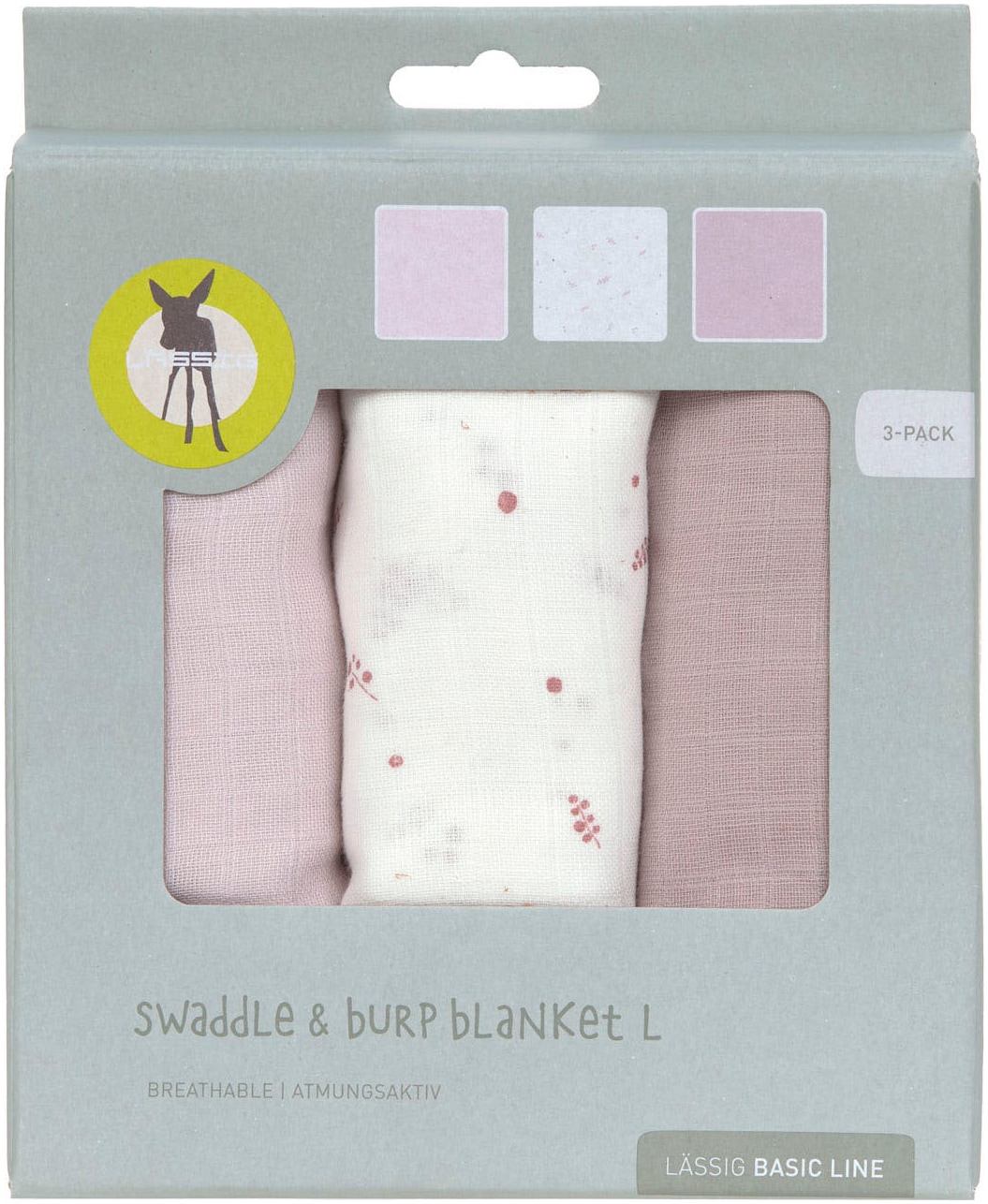LÄSSIG Stoffwindeln »Swaddle & Burp Blanket, L, Berries« Set, 3 Stk. tlg.