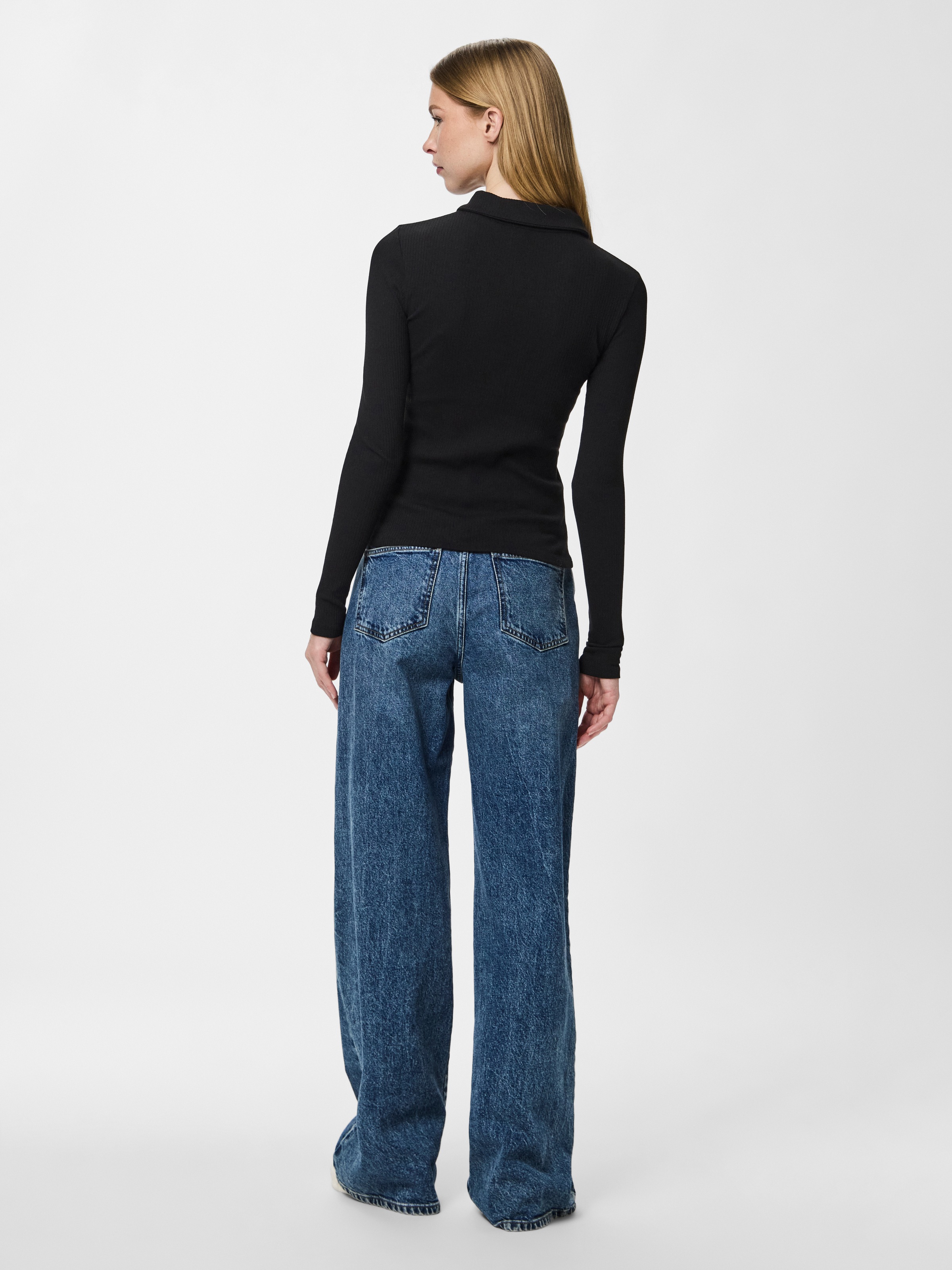 pieces Langarm-Poloshirt »PCKITTE LS POLO TOP JRS NOOS« mit gerippter Struktur