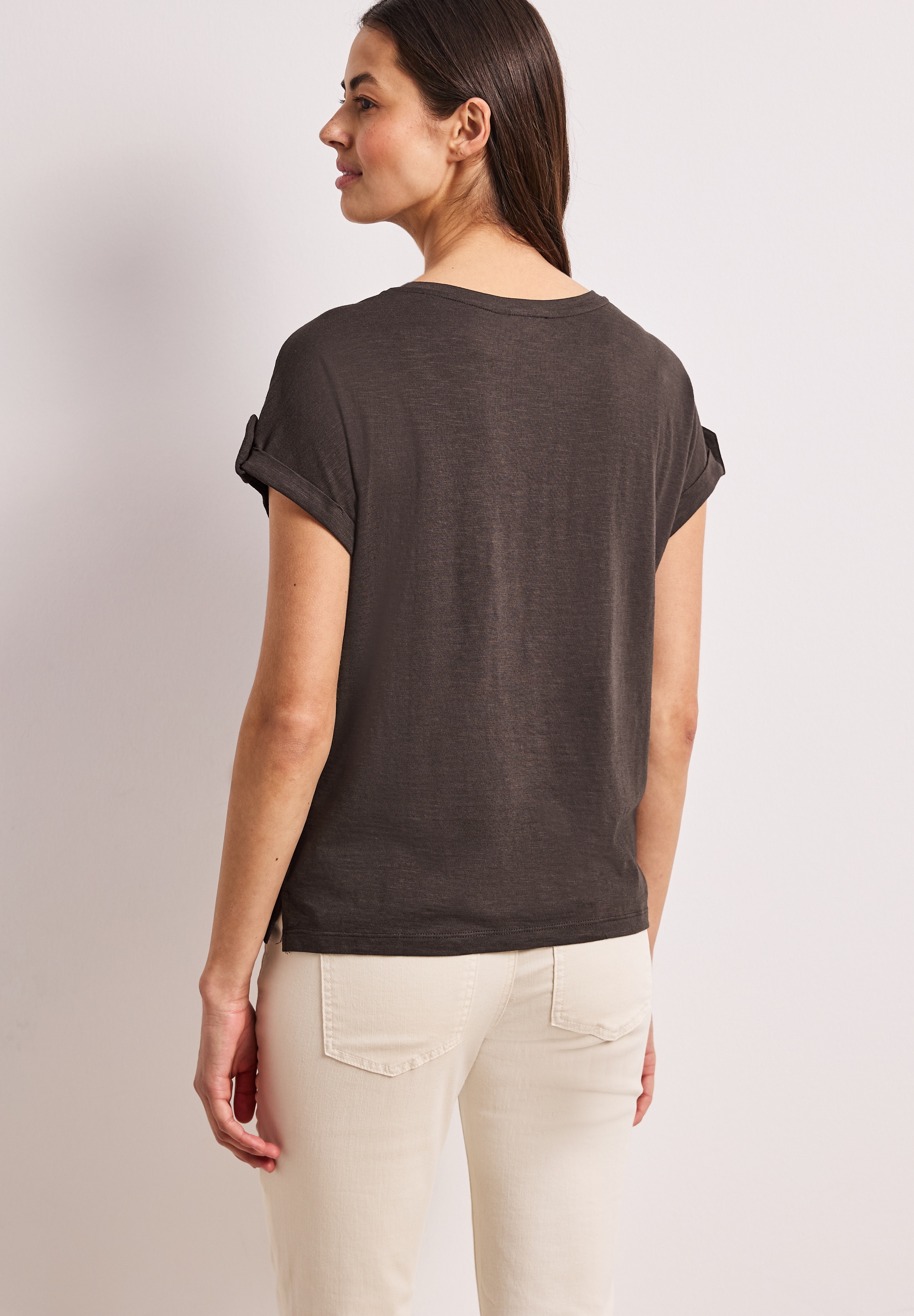 STREET ONE Shirttop Sommershirt mit Rundhals und Knopfdetails