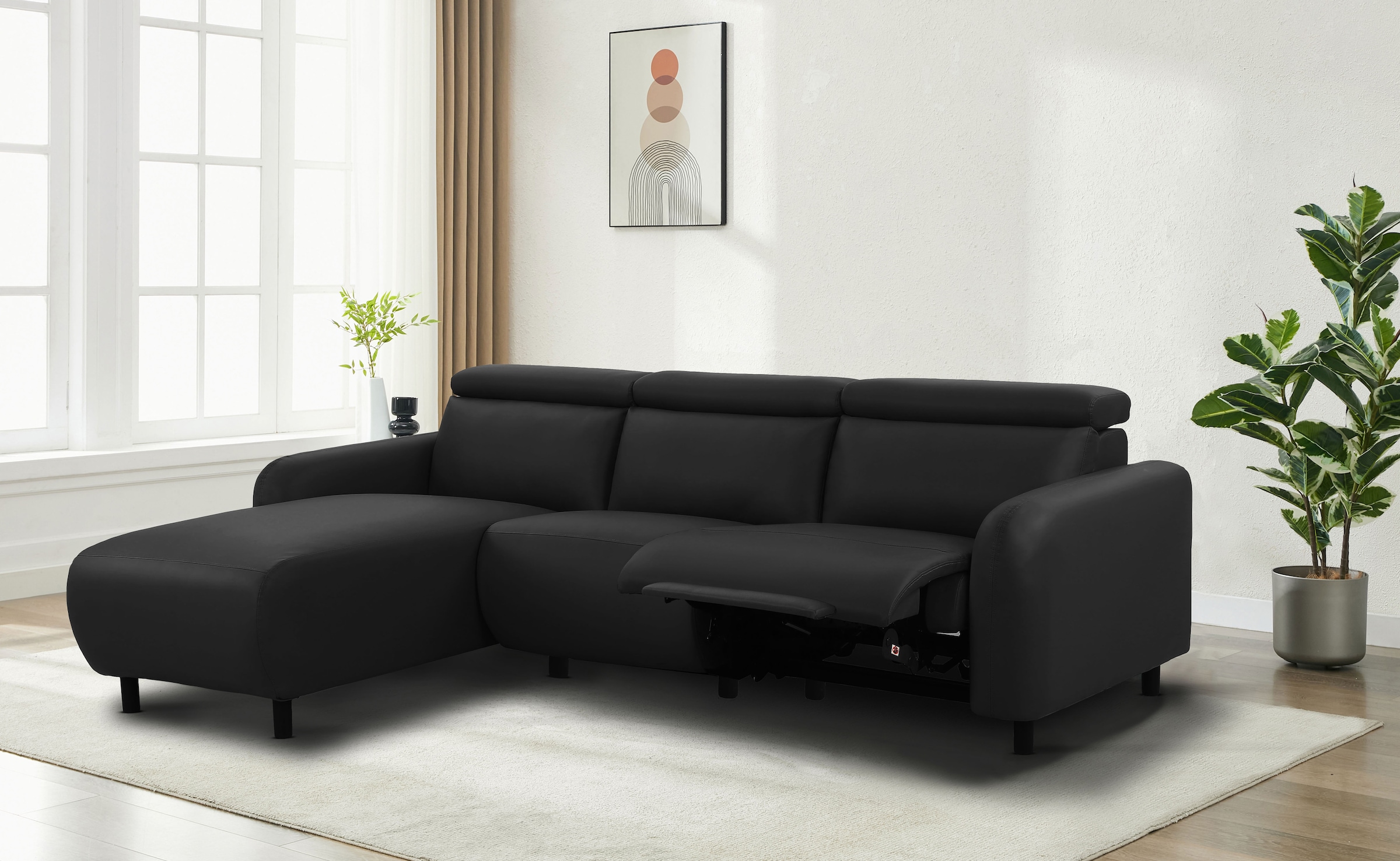 Home affaire Ecksofa »SKAANE Lederoptik, L-Form, 274 cm, manuelle u. elektrische Funktion,«, rundes Design, Kopfteilverstellung, Federkernpolsterung