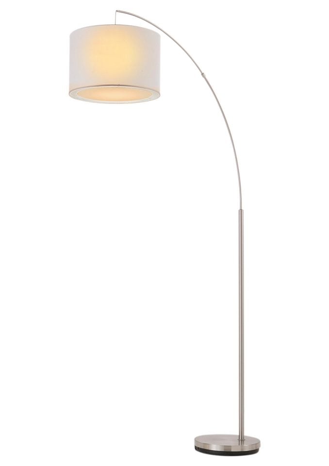 Brilliant Bogenlampe Jahren Höhe, XXL | mit E27 Metall/Textil 1 60W, kaufen eisen/weiß, »Clarie«, 1,8m online 3 max. Stoffschirm, Garantie flammig-flammig