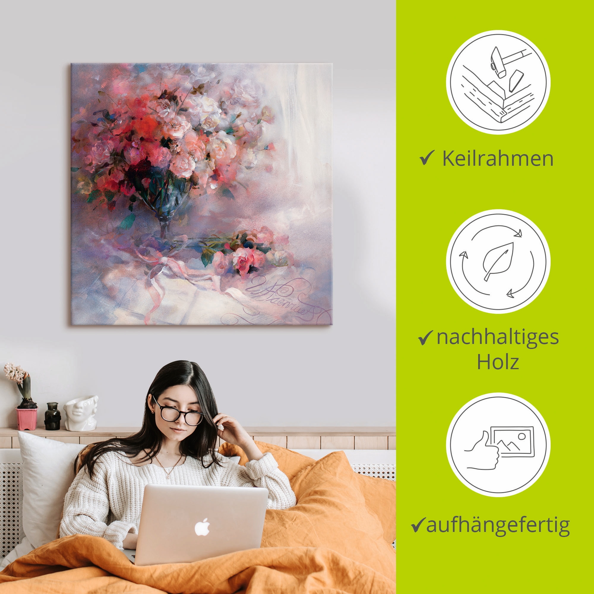 Artland Leinwandbild »Rosenstrauß« Blumen 1 Stk. tlg. auf Holzrahmen gespannt