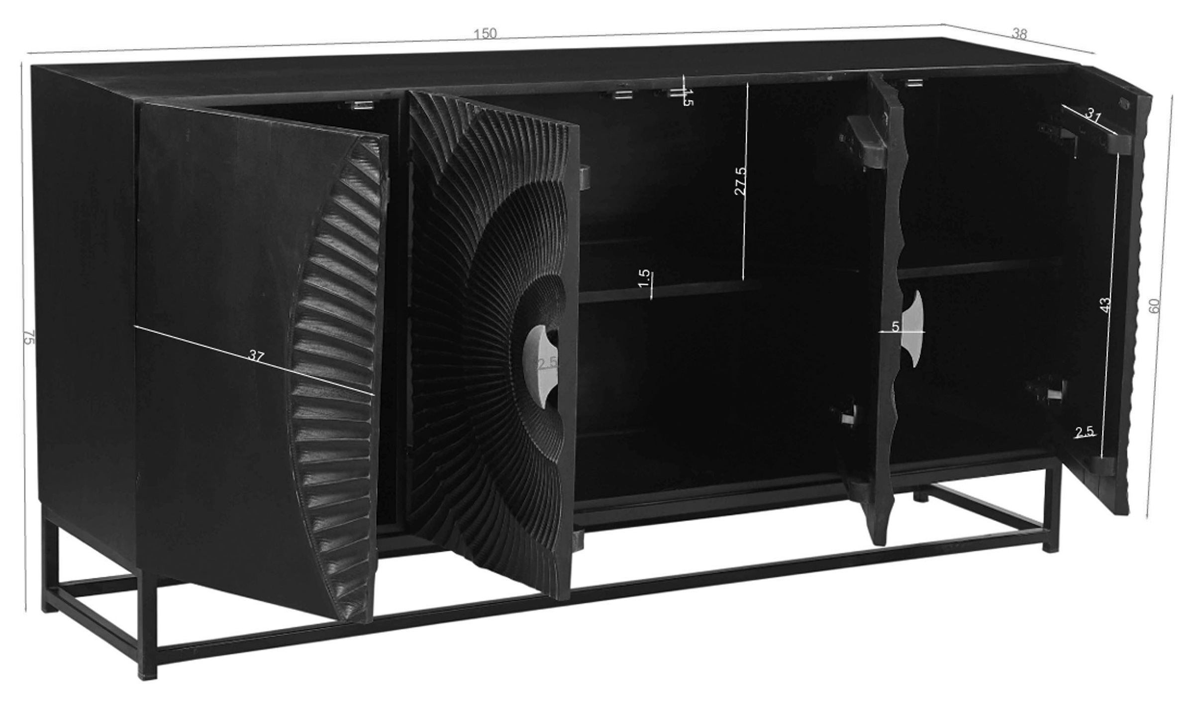 SIT Sideboard, (1 St.), mit Schnitzmuster und goldfarbenem Griff