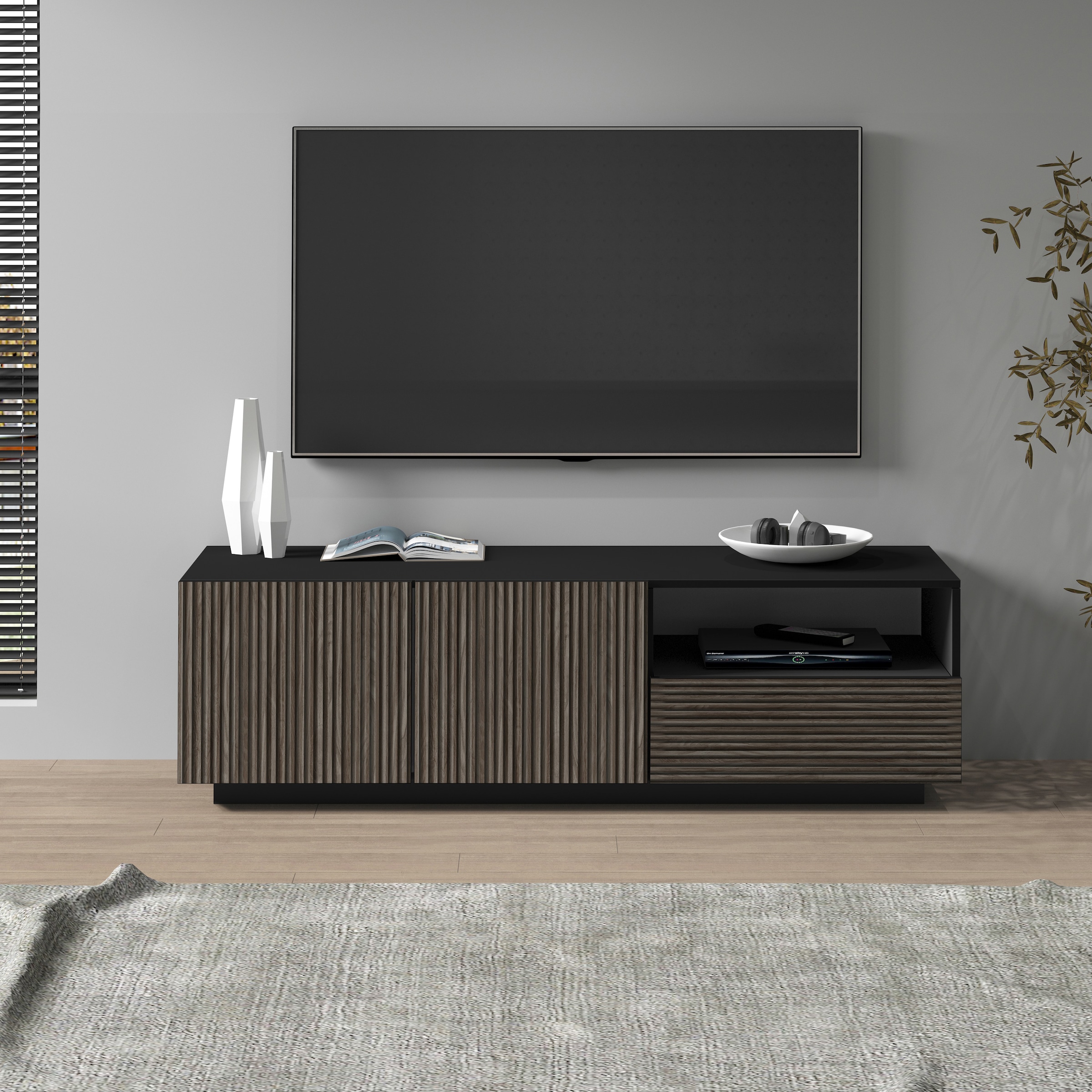 INOSIGN Lowboard »Vega,Lowboard,TV Board,TV Schrank,150 cm« mit 2 Türen und 1 Schublade,Fronten mit Rillen-Optik