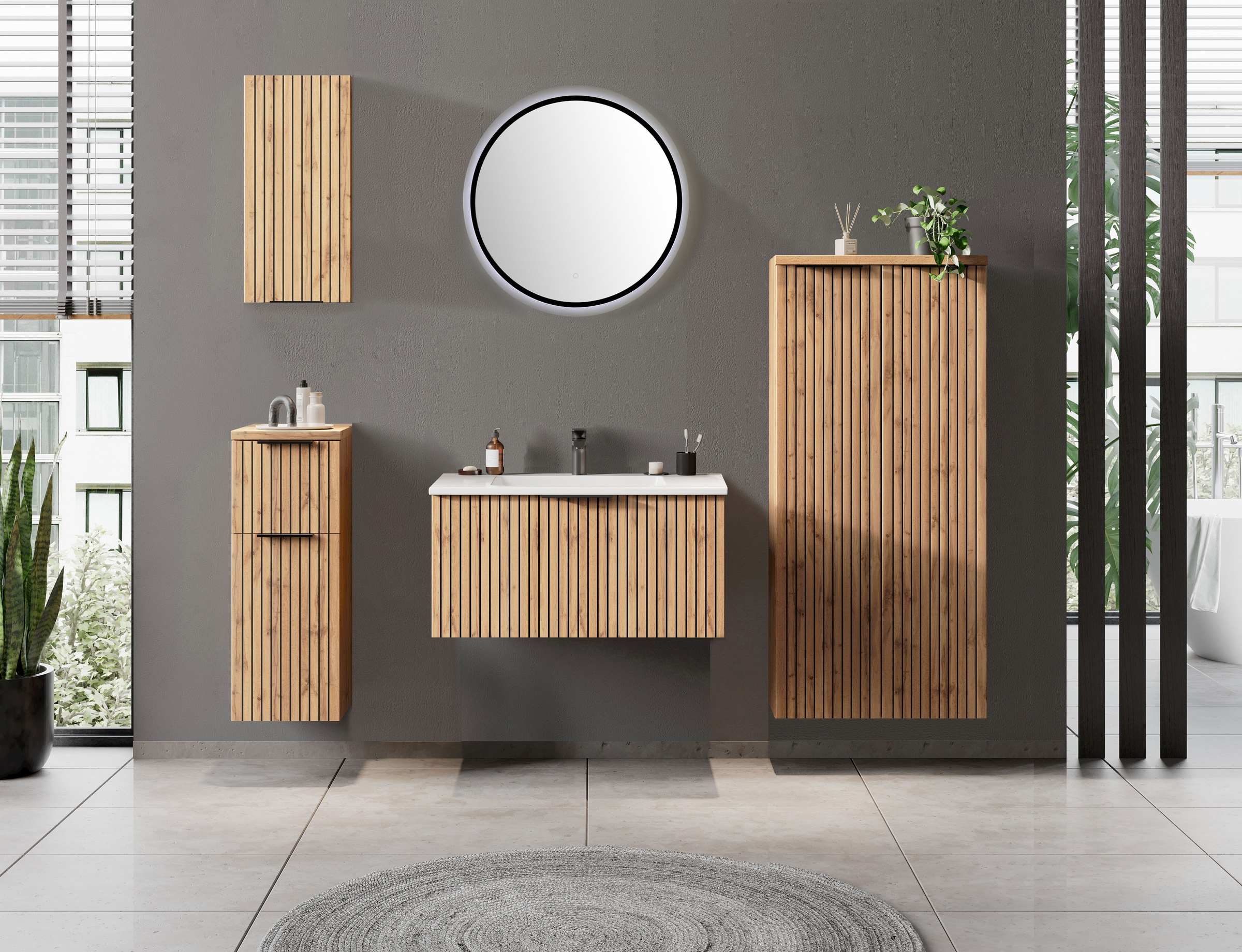 welltime Badmöbel-Set »Welltime, Carlton Waschtisch-Set, 80 oder 120 cm, gestreift«, (2 St.)