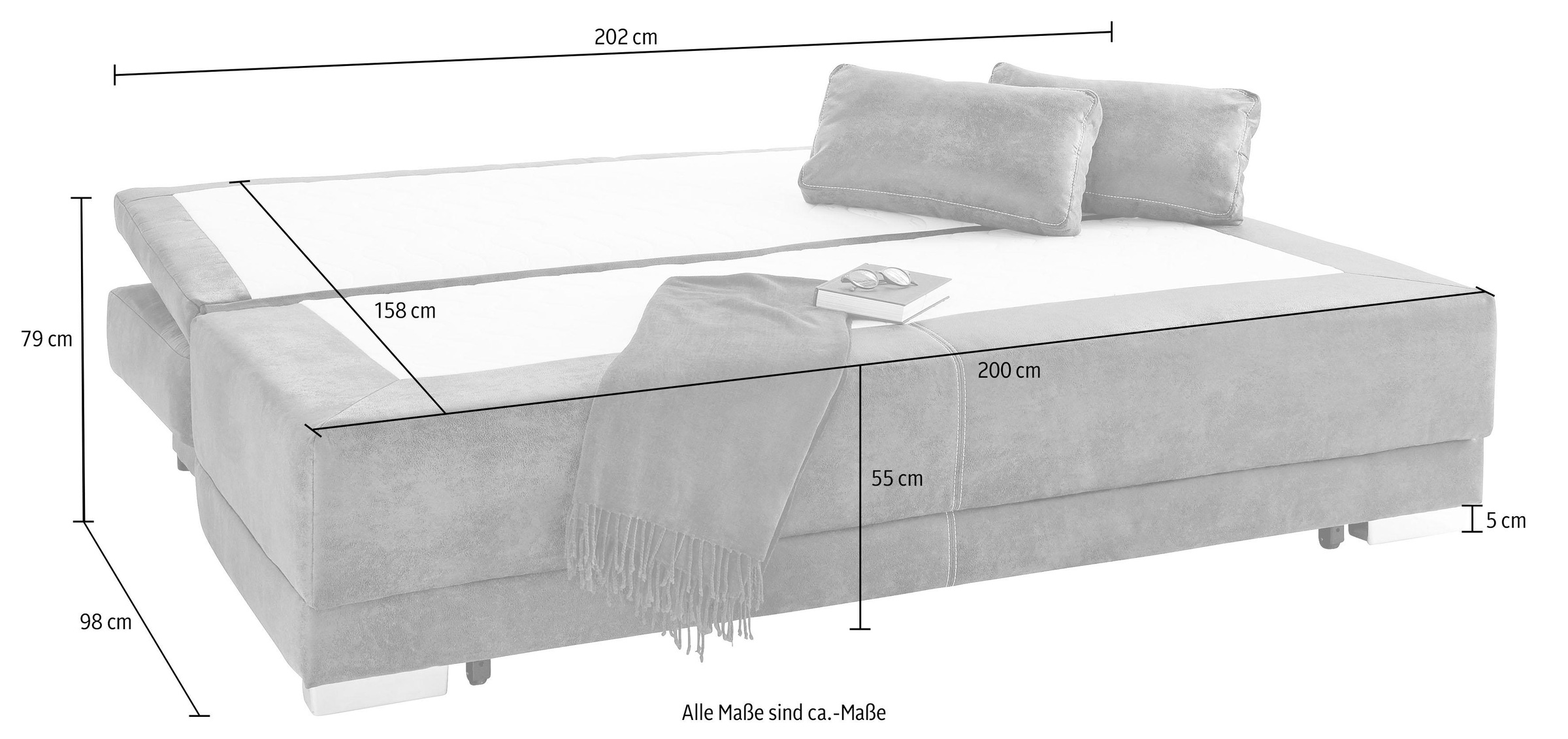 COLLECTION AB Schlafsofa »Berlin«, Bettfunktion und Bettkasten, lose Armlehn-und Rückenkissen