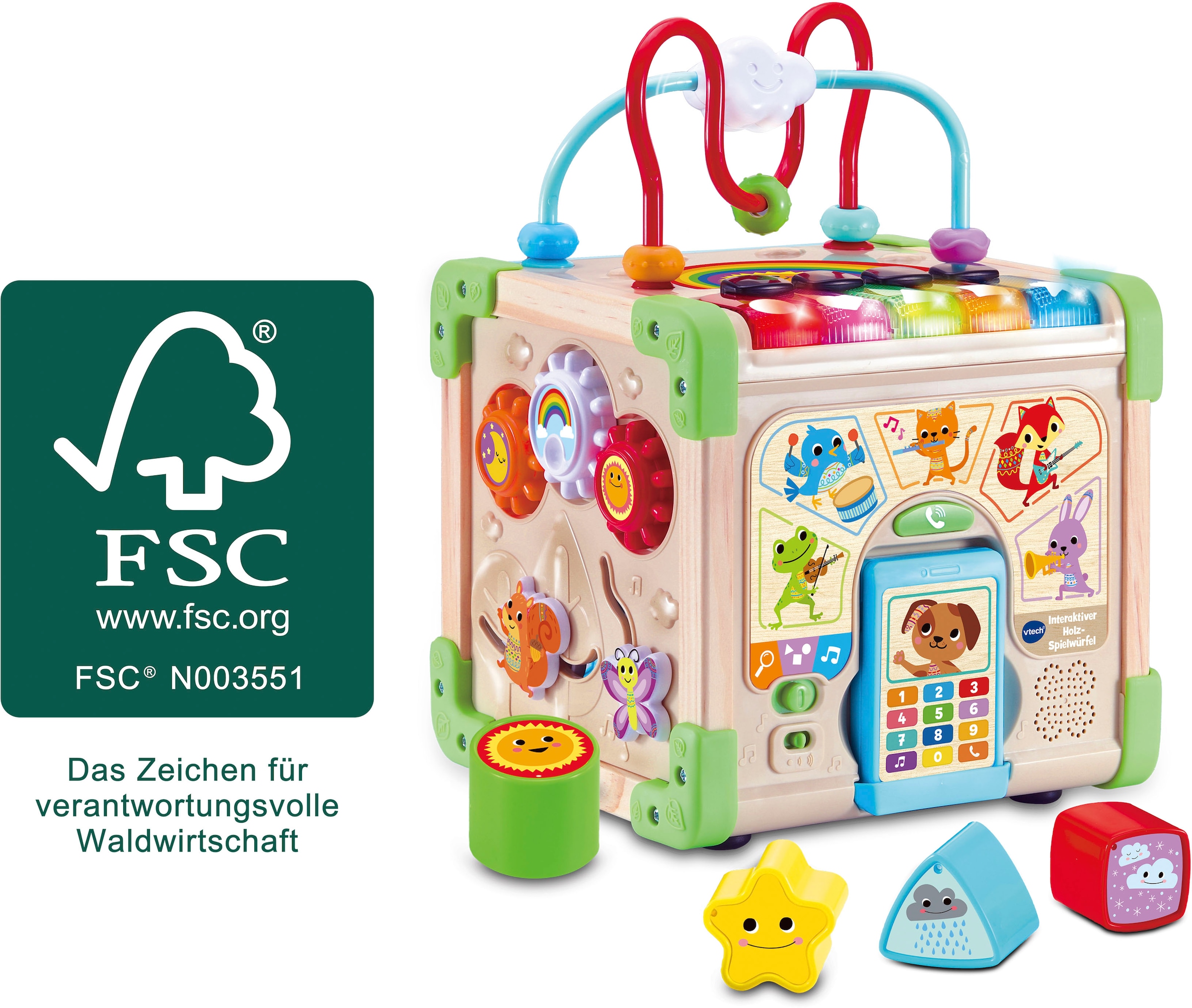Vtech® Motorikwürfel »Vtech Baby, Interaktiver Holz-Spielwürfel«, FSC® - schützt Wald - weltweit