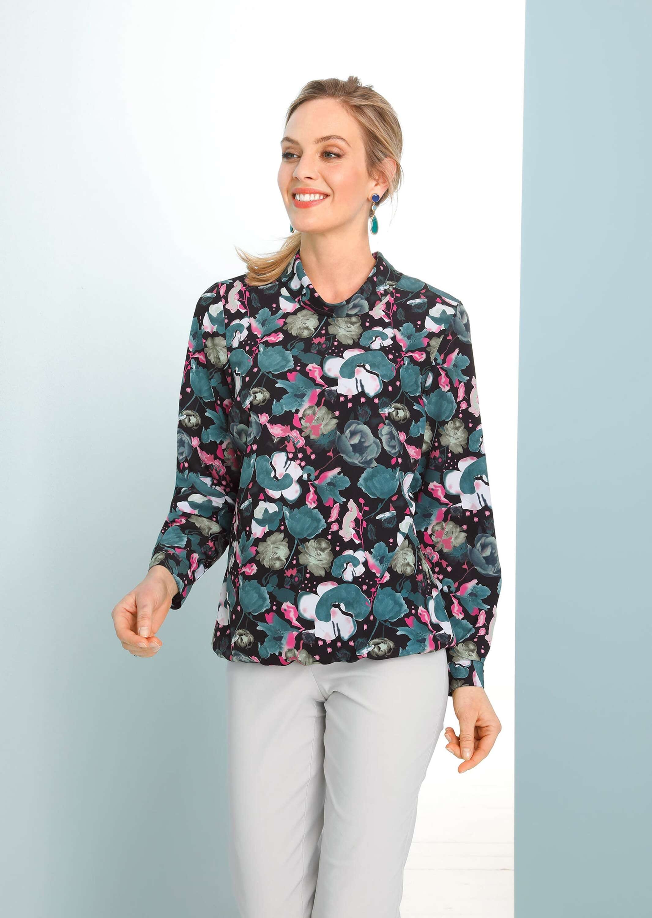 GOLDNER Klassische Bluse »Abstrakte Druckbluse mit leichtem Glanz« Farbbrillanter Digitaldruck