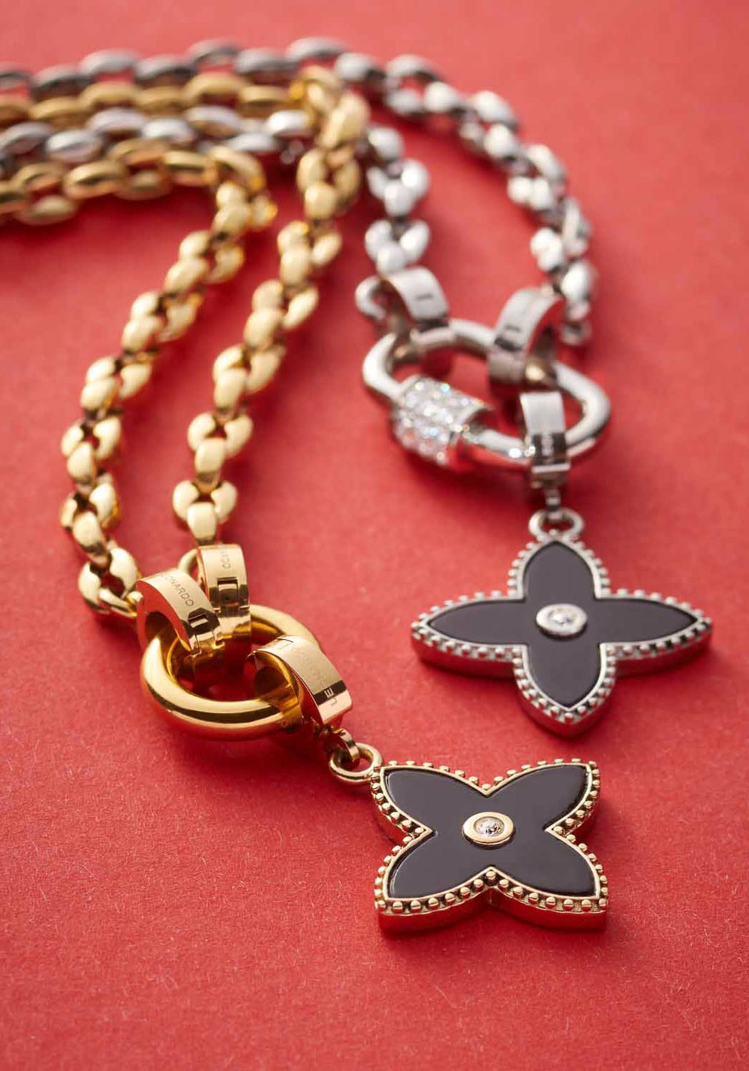 LEONARDO Charm-Einhänger »Anhänger Kleeblatt, Gothea Clip&Mix, 023266, 023268«, mit Onyx, Glasstein