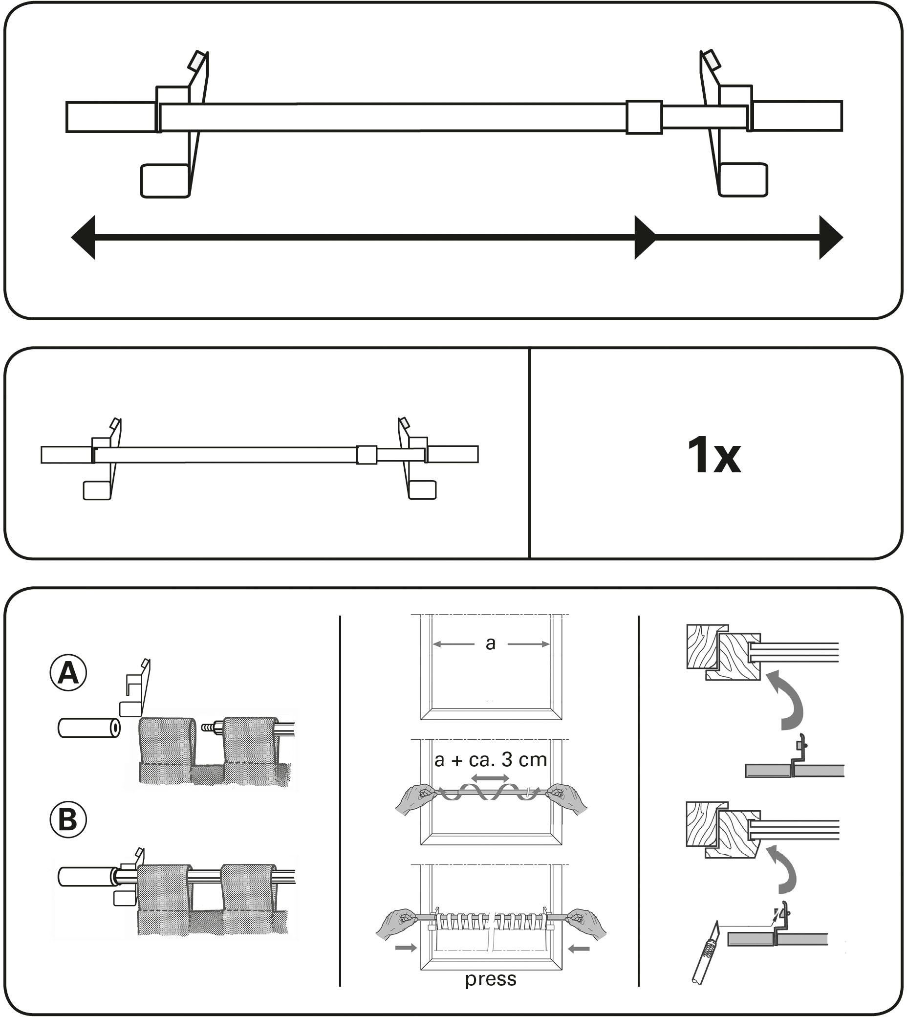 GARDINIA Scheibenstange »Klemmstange Filigrano Zylinder«, Serie ausziehbar, Press&Go