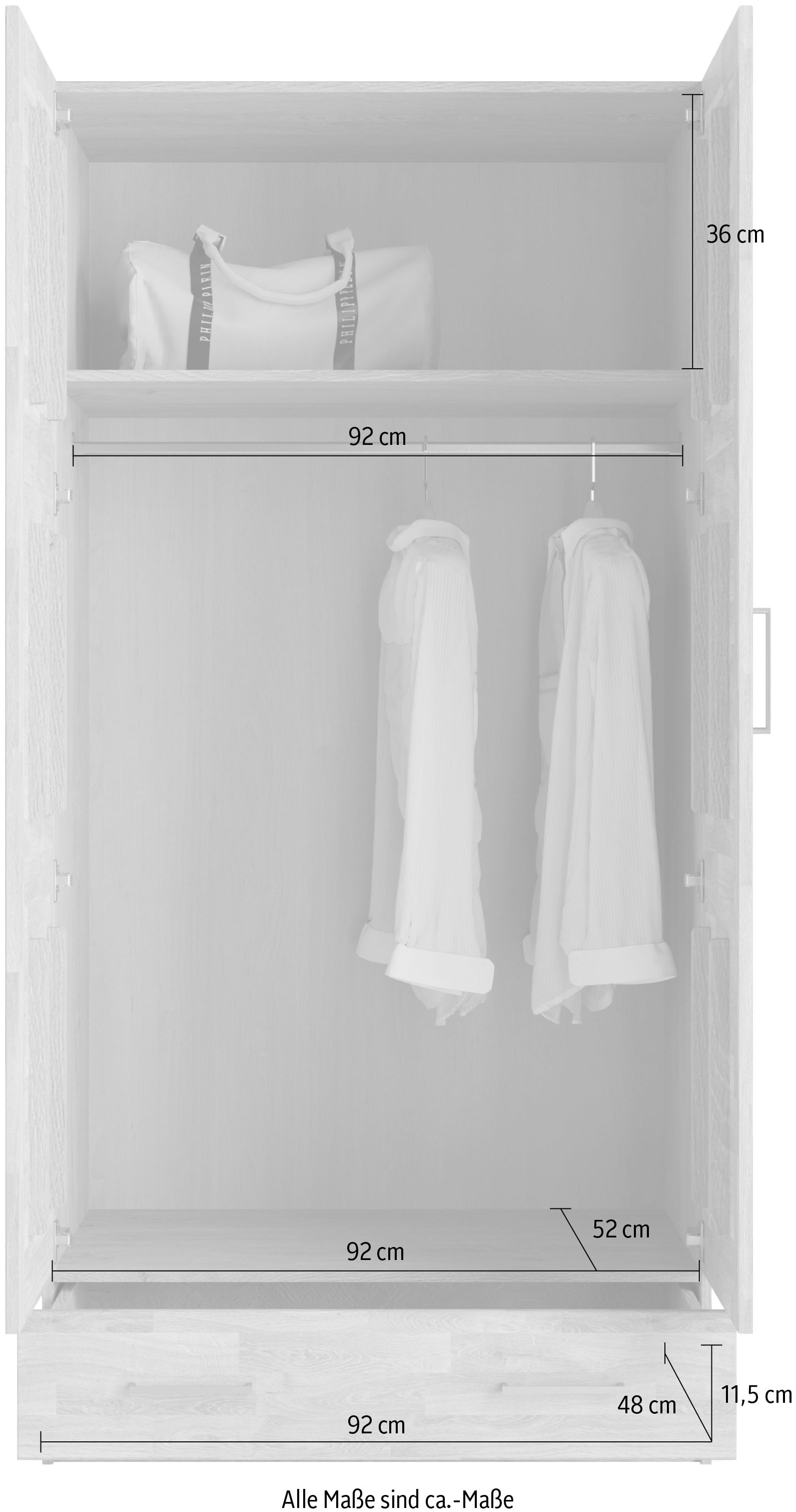 Home affaire Kleiderschrank »Sabrina, 97x60x200cm, natürlicher Landhausstil«, teilmassiv, Buche oder Eiche, FSC-zertifiziert, Metallgriffe