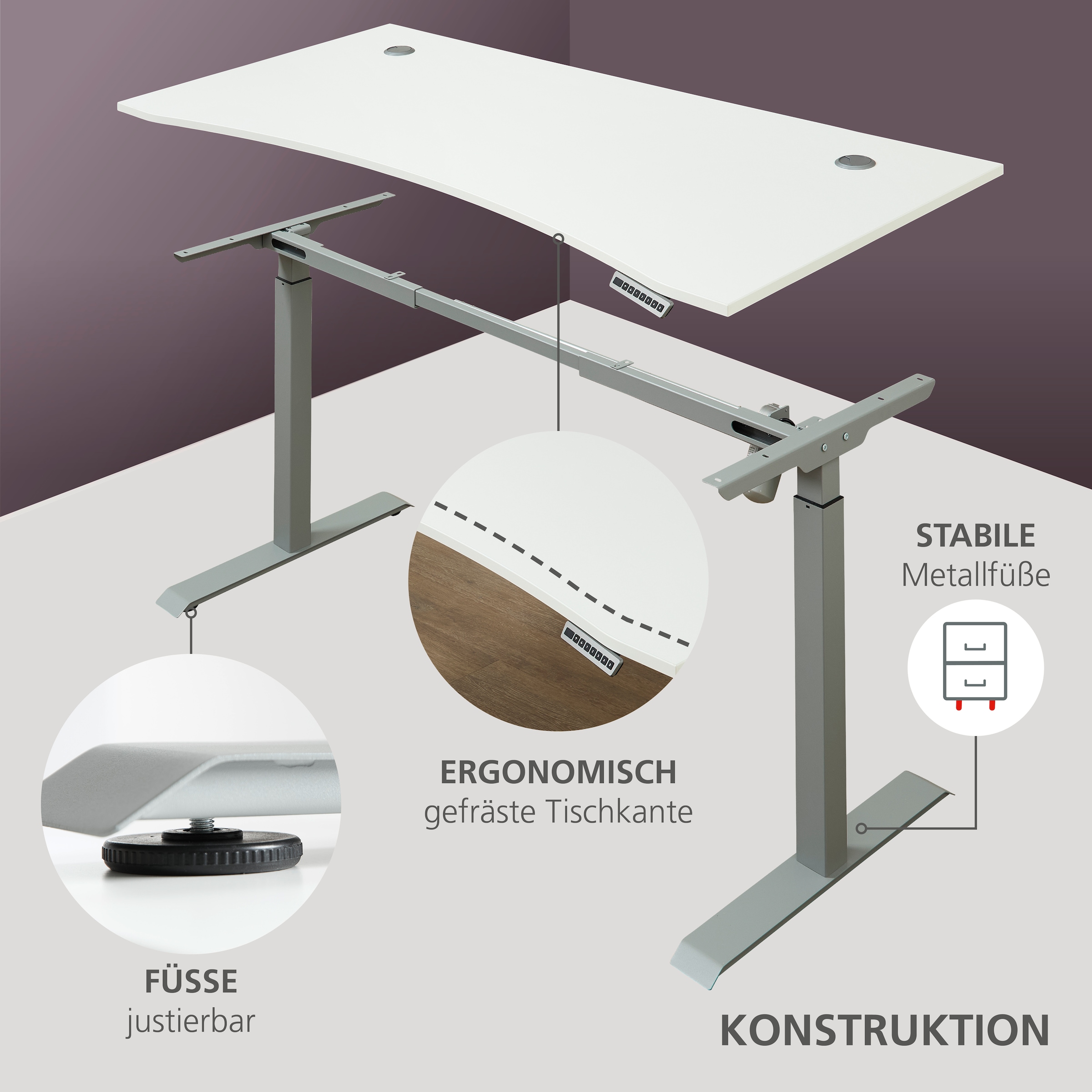 Innostyle Schreibtisch »Schreibtisch Santorin, 160/72/77 cm ( B/H/T)« 1 Stk. tlg. mit Motor zur Höhenverstellung (72-120 cm) mit Memory-Funktion